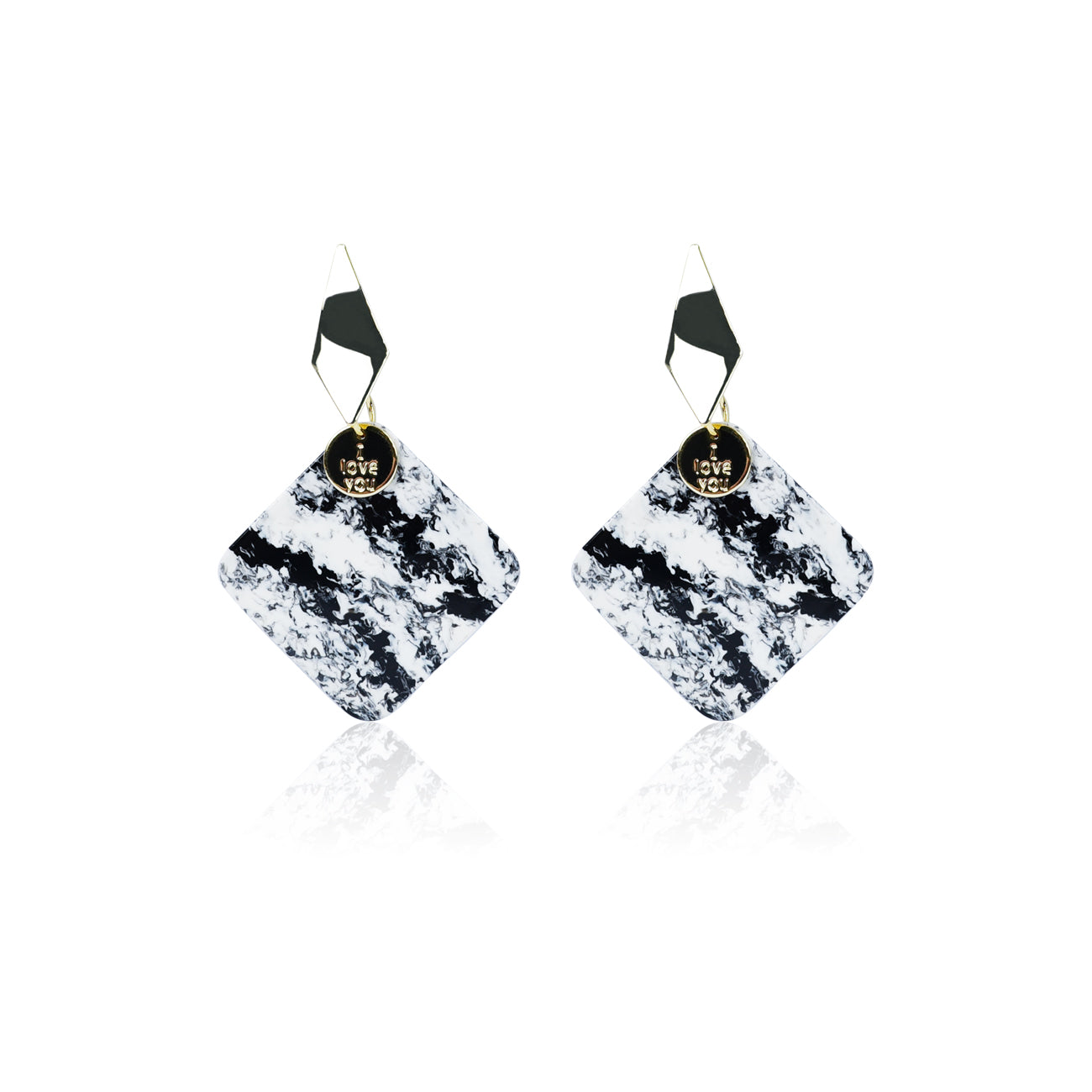 Black and white patterned atmospheric earrings,high-end versatile square earrings, cool style,long style, fashionable