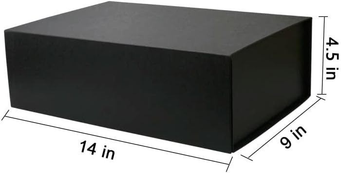 Large Gift Box with Lid, 14"x9"x4.5" Magnetic Gift Box with Ribbon, Cards and Envelopes for Presents, Great for Wedding, Birthdays, Crafting, Gift Packging (Black)