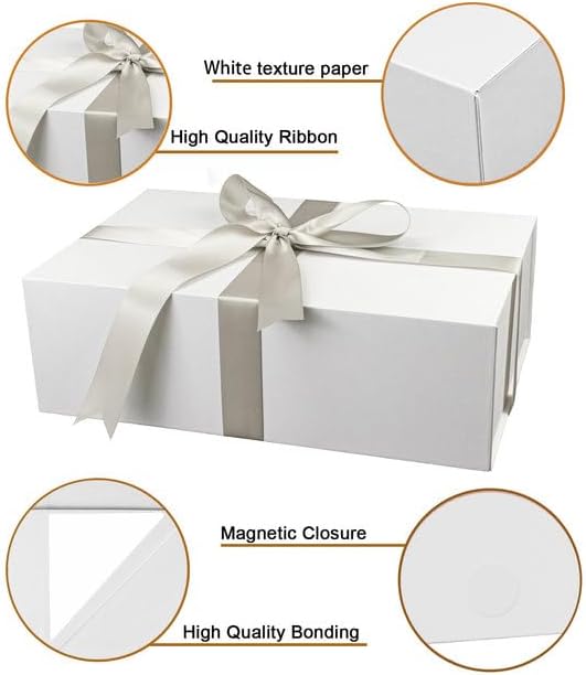 Large Gift Box with Lid, 14"x9"x4.5" Magnetic Gift Box with Ribbon, Cards and Envelopes for Presents, Great for Wedding, Birthdays, Crafting, Gift Packging (Black)