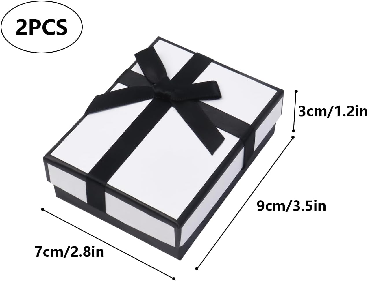 Small Gift Boxes for Jewelry, 9× 7× 3 cm Cardboard Jewelry Gift Boxes Small Earring Necklace Gift Box with Bow, White