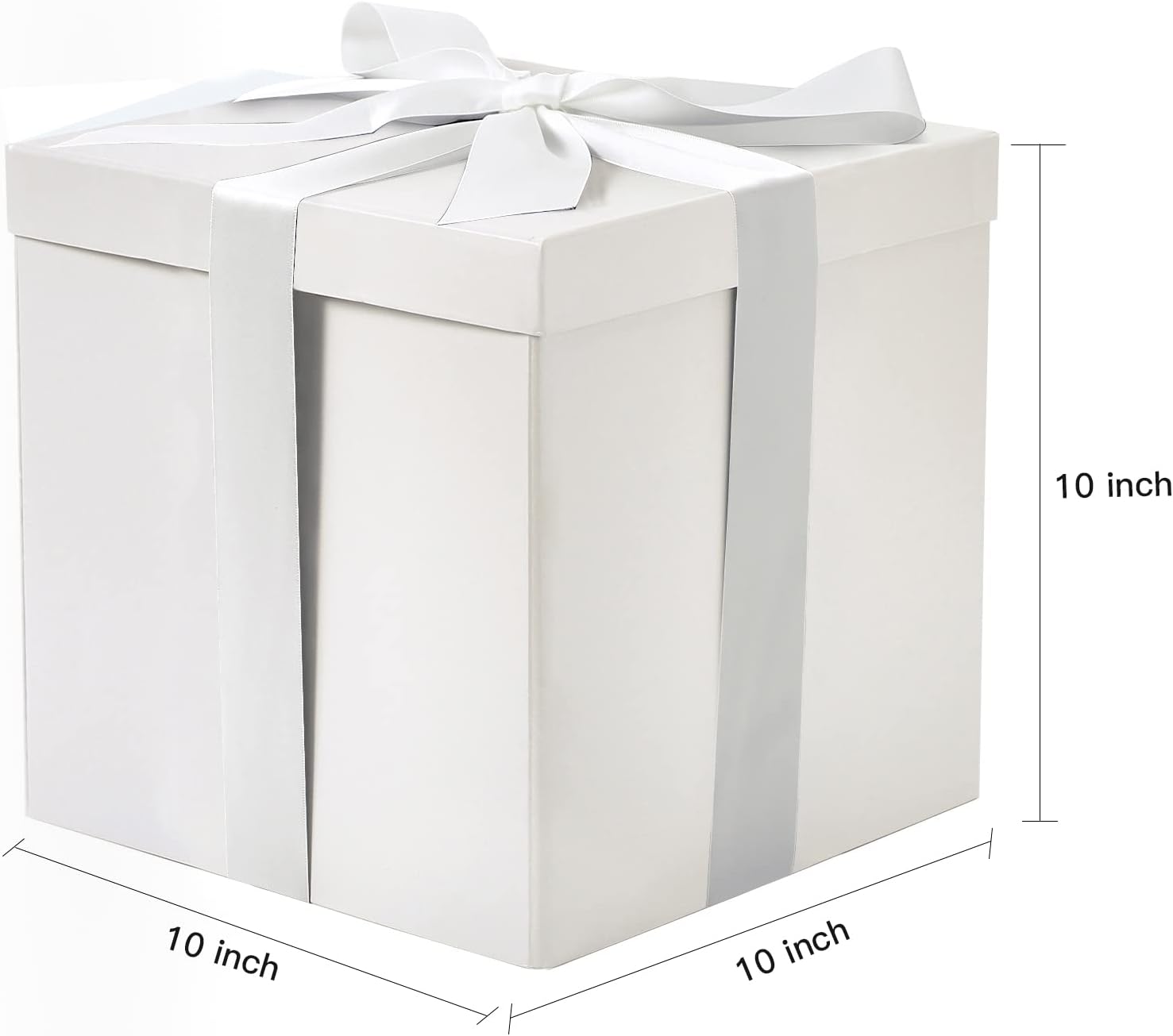 Medium Birthday Gift Box with Lids, Ribbon and Tissue Paper, Collapsible Gift Box - 1 Pcs, 10x10x10 Inches, White