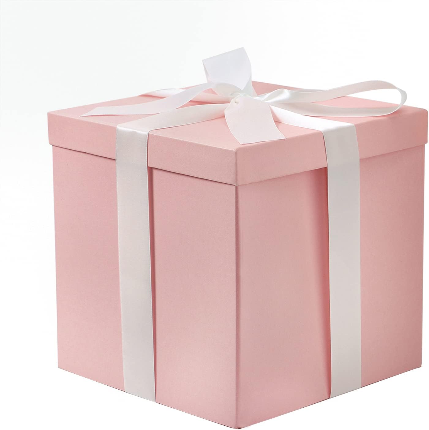 Medium Birthday Gift Box with Lids, Ribbon and Tissue Paper, Collapsible Gift Box - 1 Pcs, 10x10x10 Inches, White