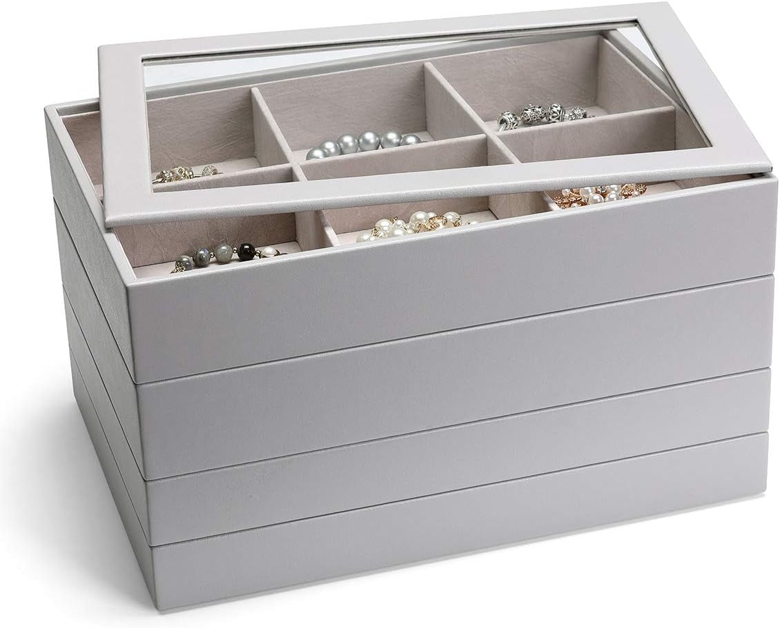 Jewelry Trays Stackable Showcase Display Drawer Organizer Storage Toughened Glass Lid Multi-Purpose