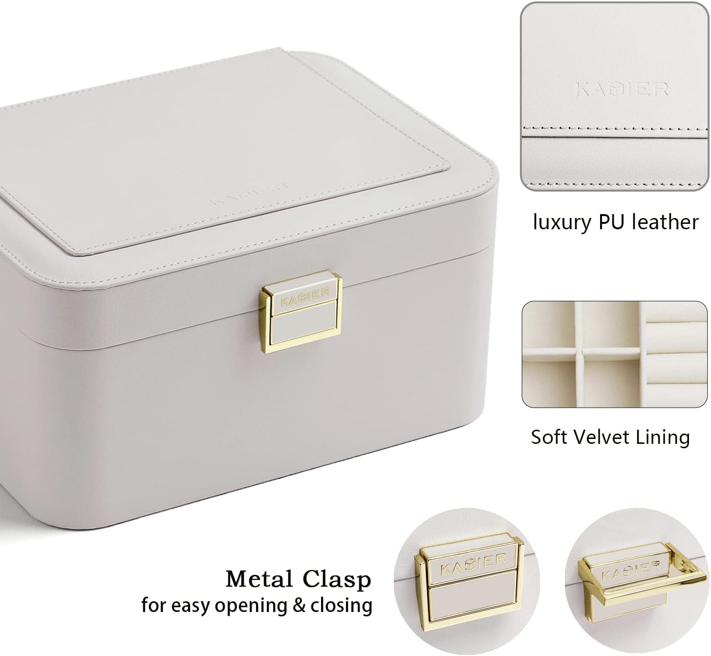 2 Layer Jewelry Organizer Box ,Luxury Leather & Soft Velvet Lined