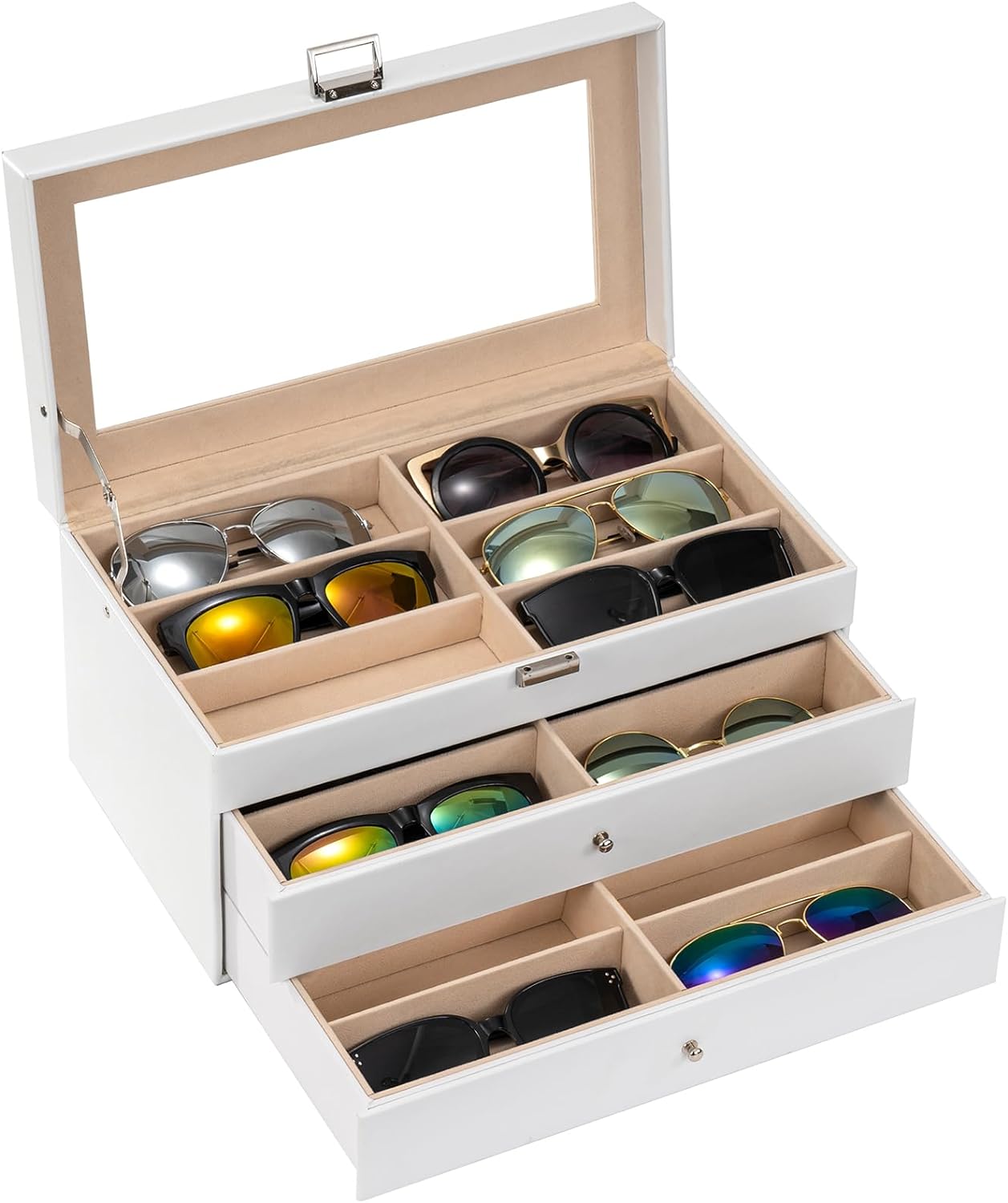 18 Slots Sunglasses Organizer,  Leather Eyeglass Cases