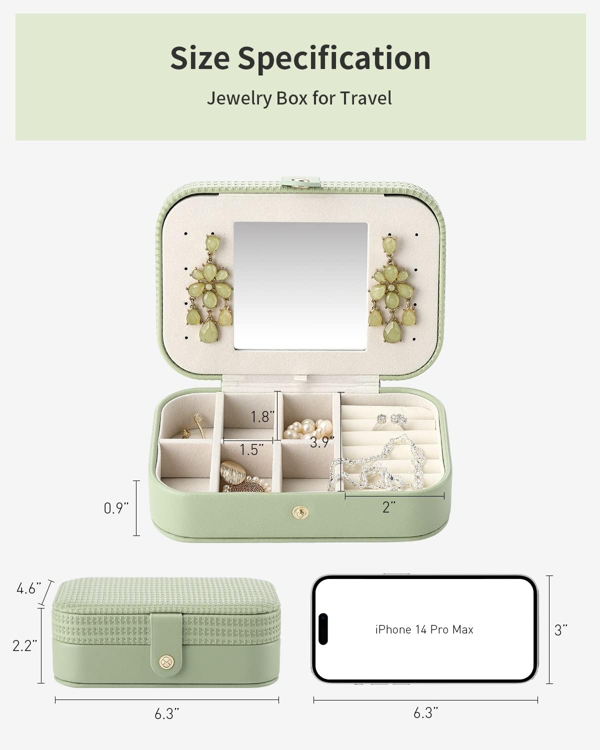 Travel Jewelry Case Box Women PU Leather 2 Layer Jewelry Organizer Holder for Necklace Earring Rings-Green