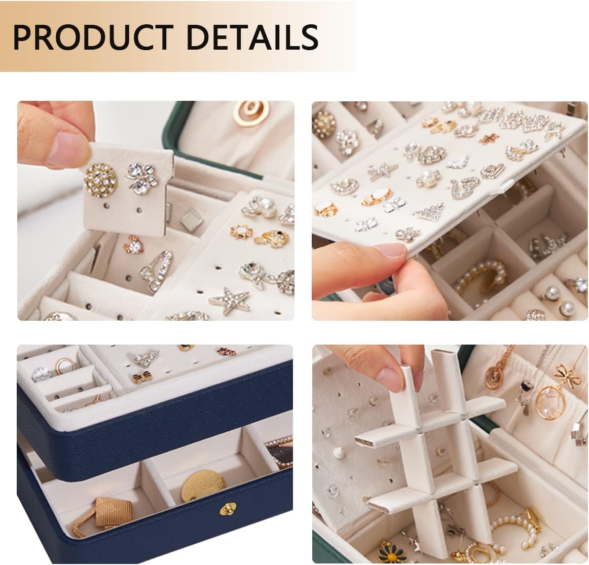 PU Leather Small Jewelry Organizer , 2 Layers Portable Jewelry Holder