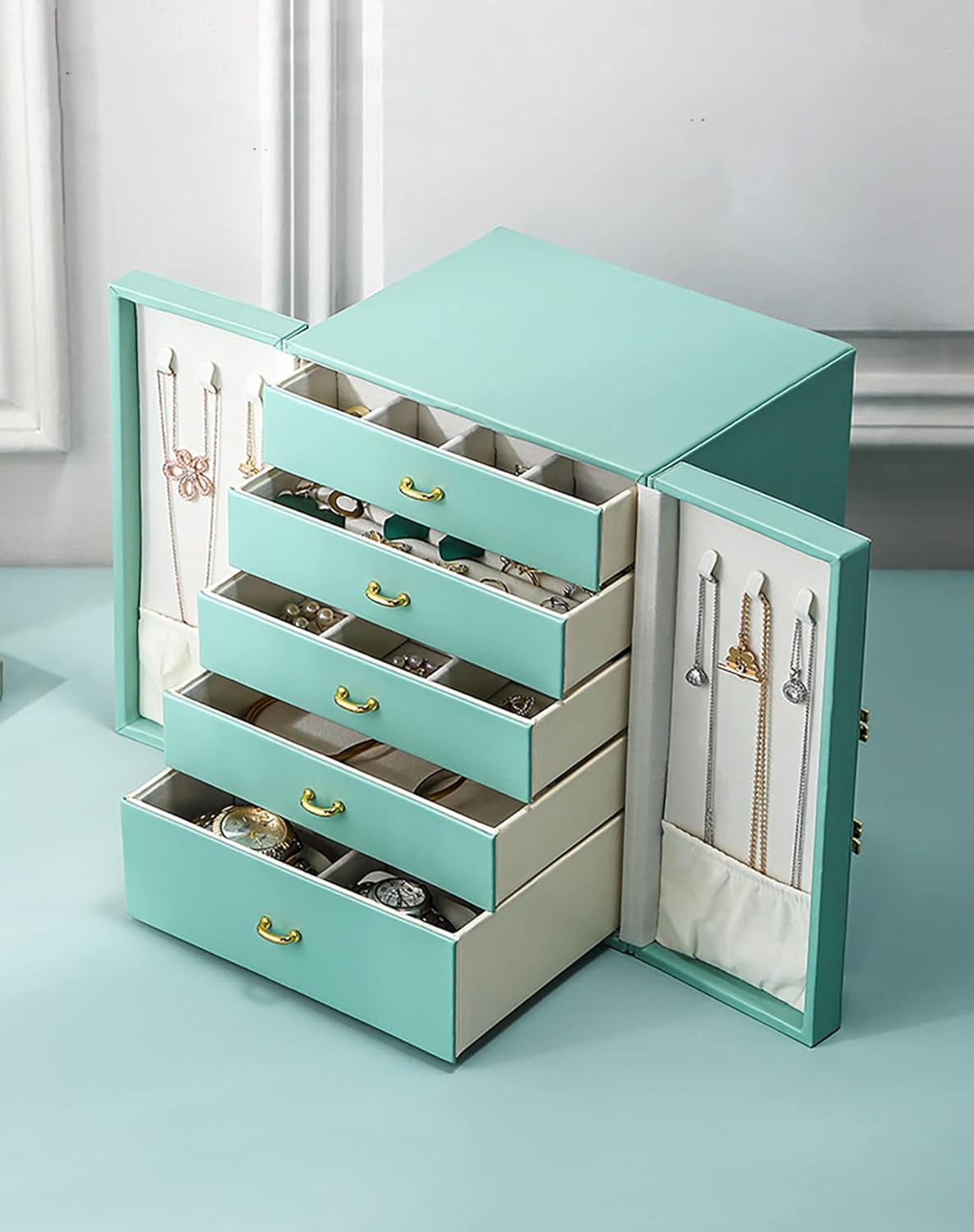 Jewelry Boxes Organizers/Case Large Stand up with 5 Drawers Gift for Women Teen Girls Kids