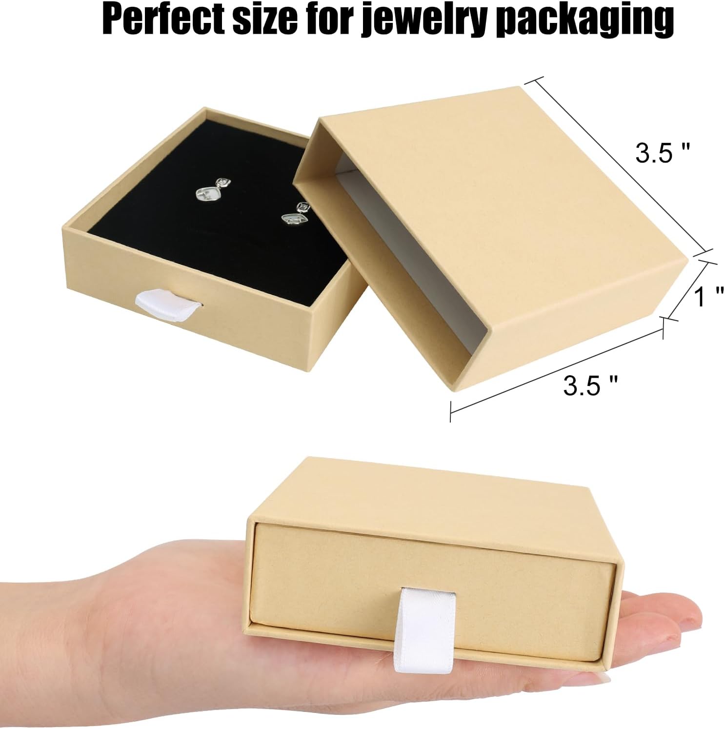 Jewelry Gift Boxes,  3.5×3.5x1Inch Cardboard Jewelry Boxes, Bulk Small Jewelry Boxes with Lids for Necklace Ring Earring Display Box (Black)