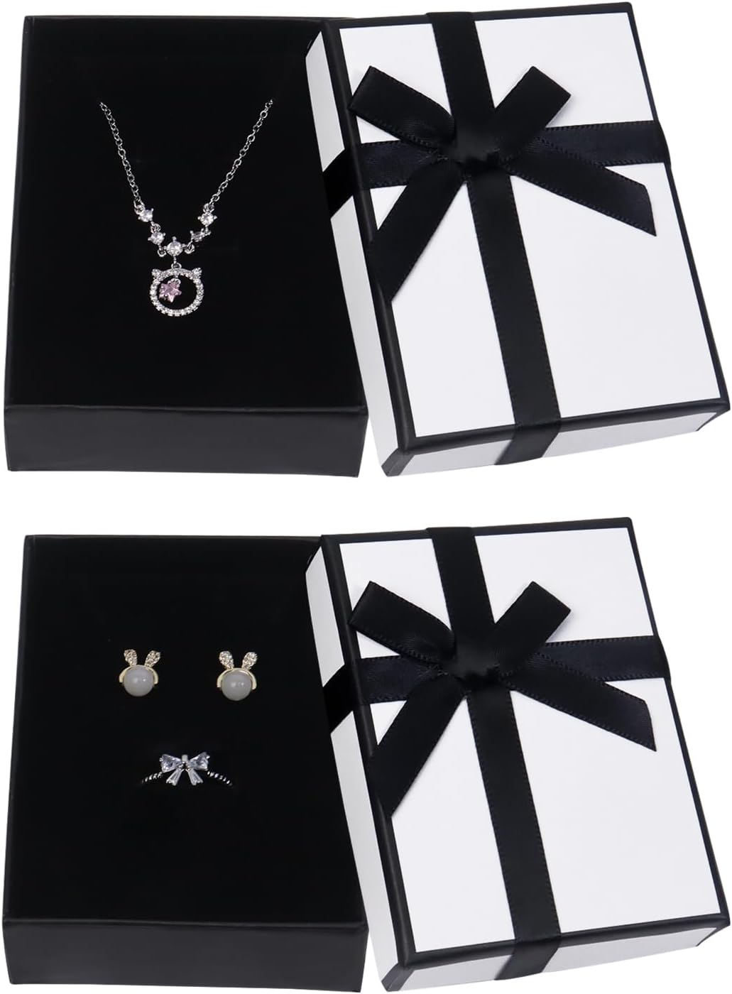 Small Gift Boxes for Jewelry, 9× 7× 3 cm Cardboard Jewelry Gift Boxes Small Earring Necklace Gift Box with Bow, White