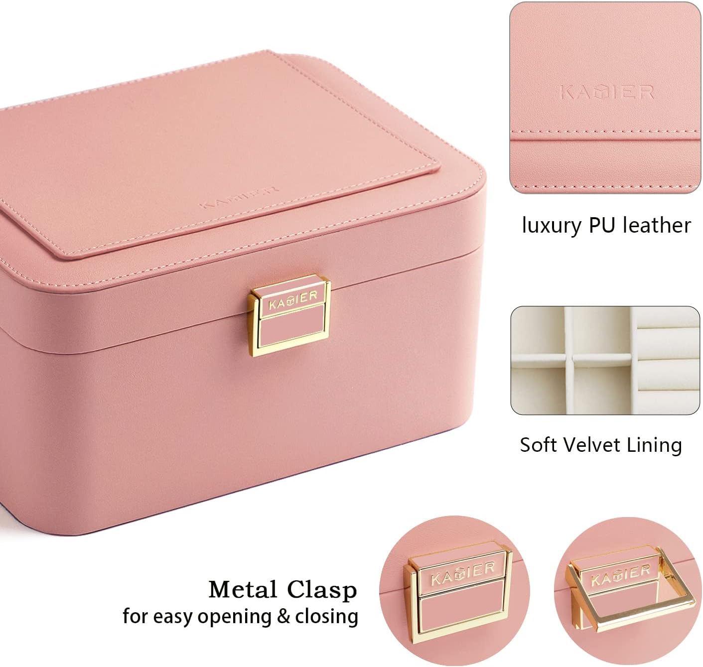 2 Layer Jewelry Organizer Box ,Luxury Leather & Soft Velvet Lined