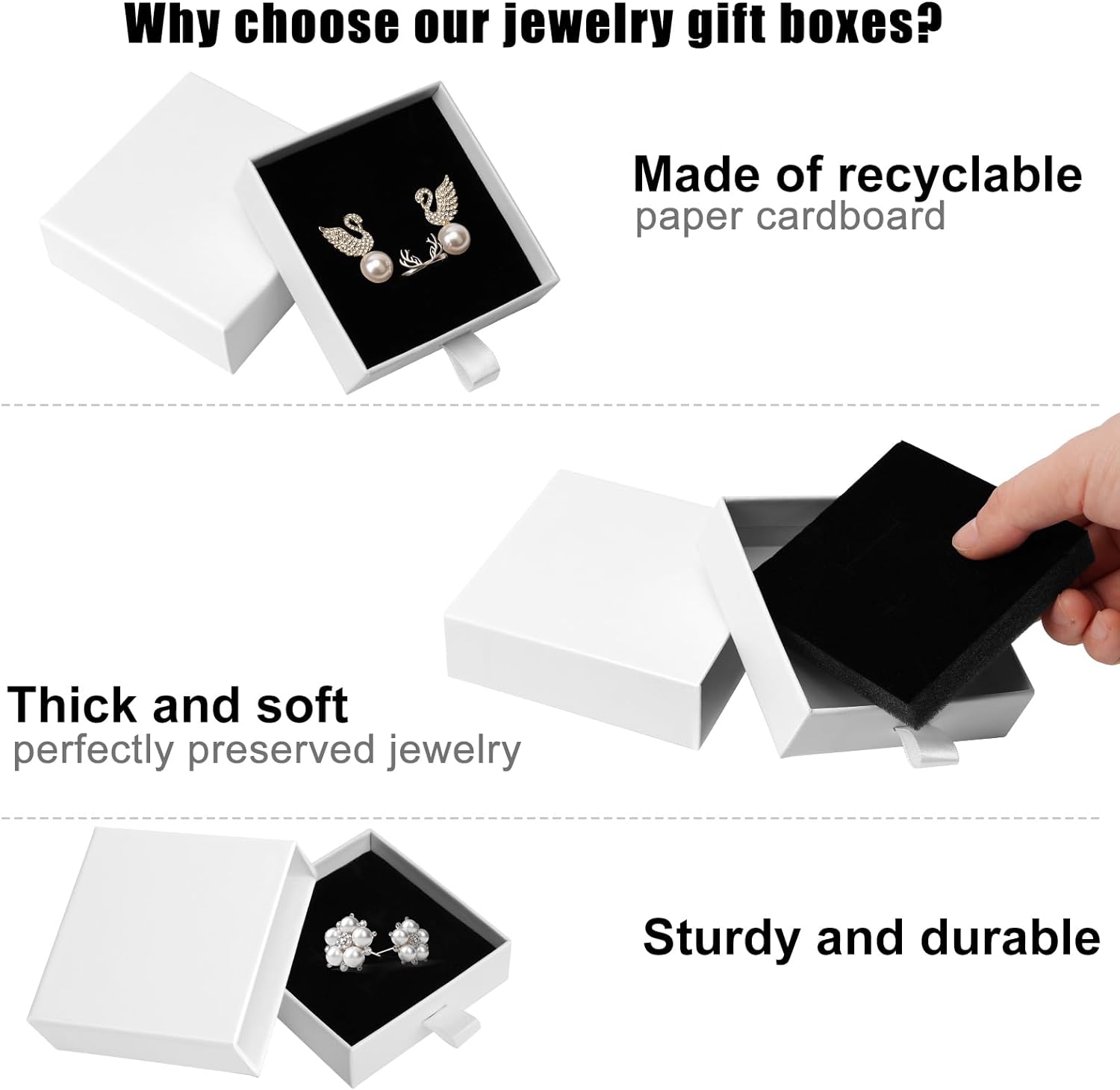 Jewelry Gift Boxes,  3.5×3.5x1Inch Cardboard Jewelry Boxes, Bulk Small Jewelry Boxes with Lids for Necklace Ring Earring Display Box (Black)