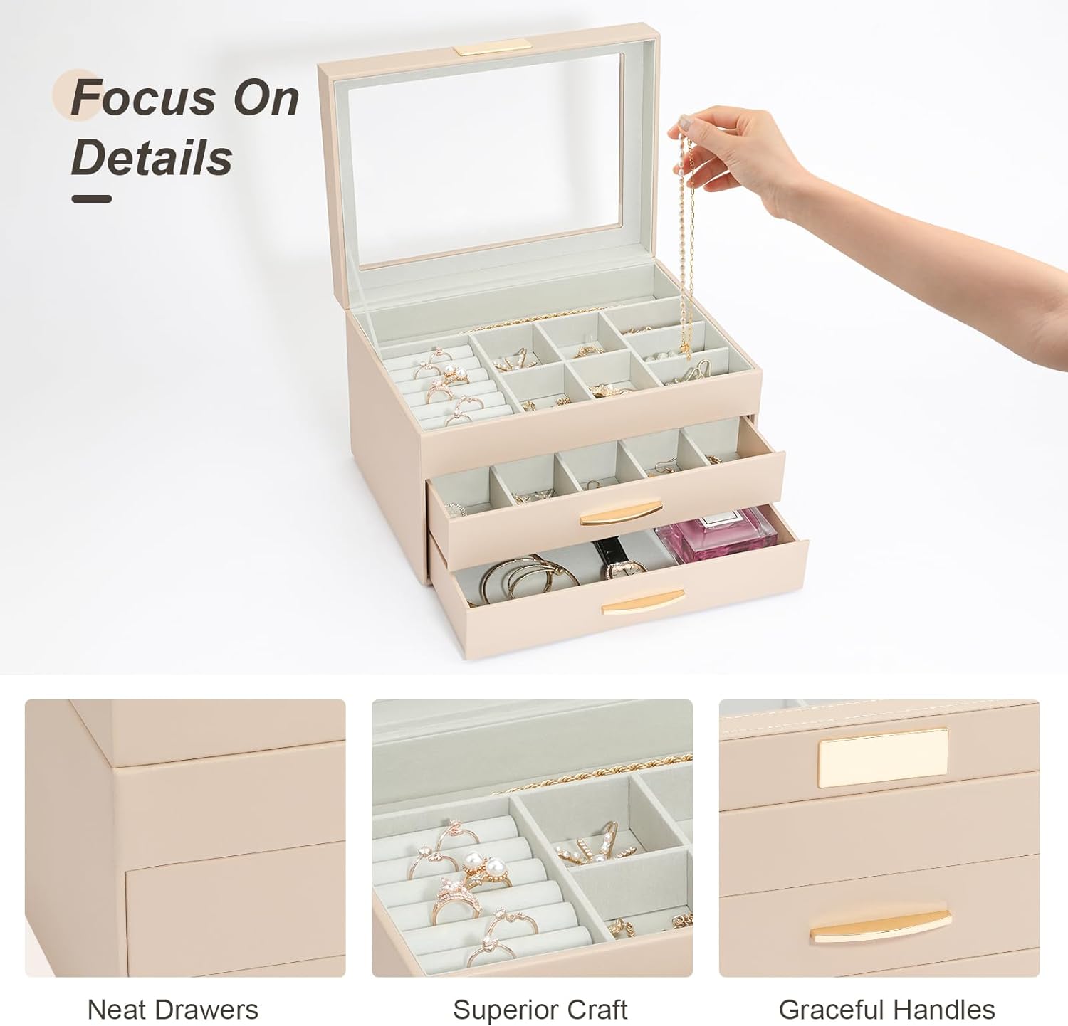 Jewelry Boxes for Women, Jewelry Holder Organizer for Christmas Gift, Jewelry Boxes & Organizers for Rings Earring Necklace Bracelet Watch