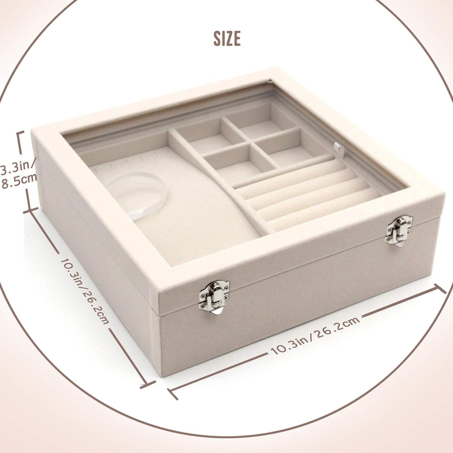 Jewelry Box with Glass Lid Two-Layer Jewelry Box Organizer Display Storage case