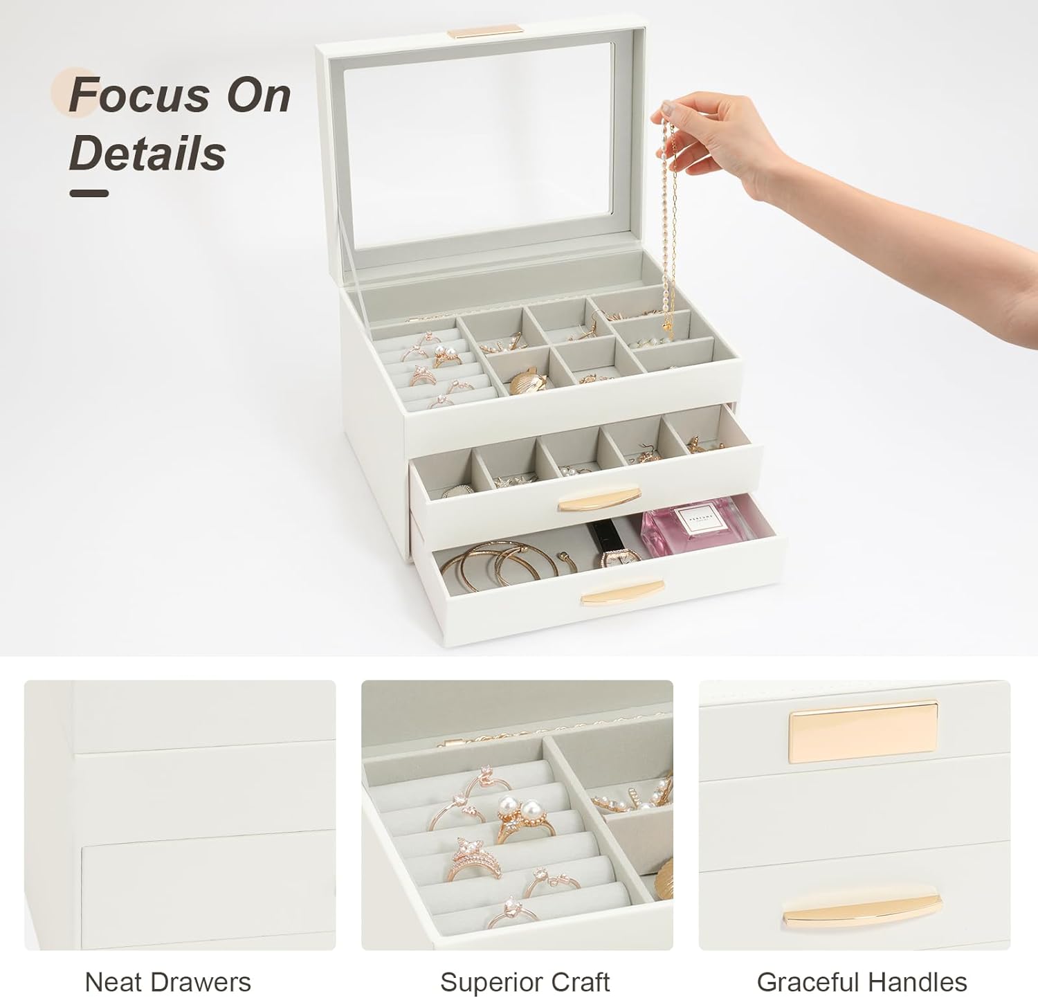 Jewelry Boxes for Women, Jewelry Holder Organizer for Christmas Gift, Jewelry Boxes & Organizers for Rings Earring Necklace Bracelet Watch