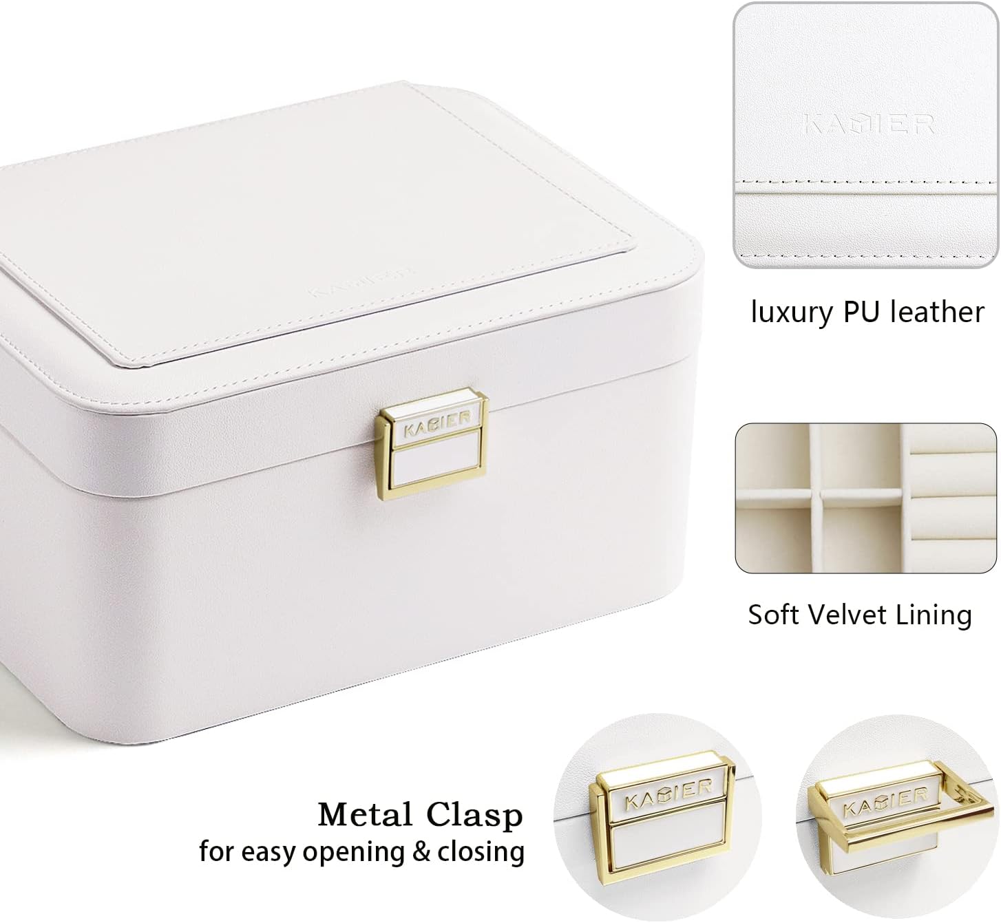 2 Layer Jewelry Organizer Box ,Luxury Leather & Soft Velvet Lined