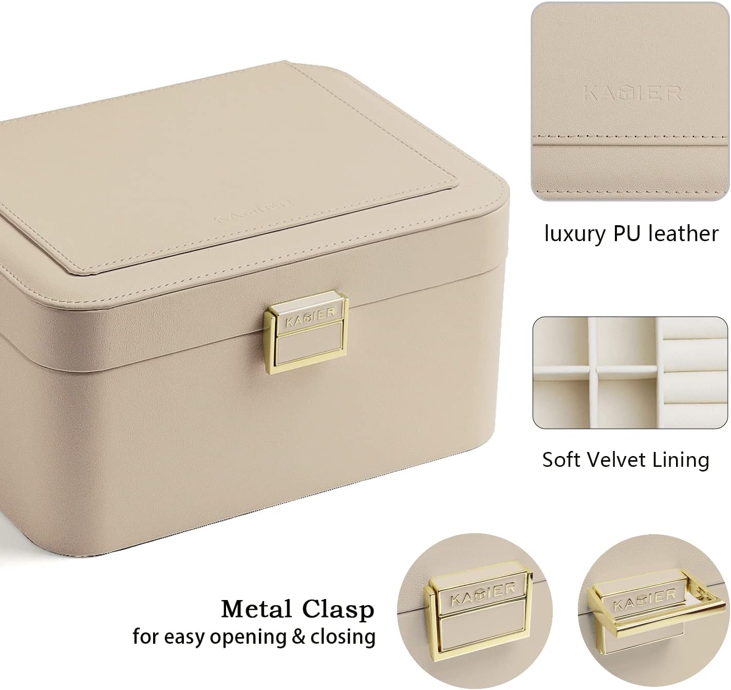 2 Layer Jewelry Organizer Box ,Luxury Leather & Soft Velvet Lined