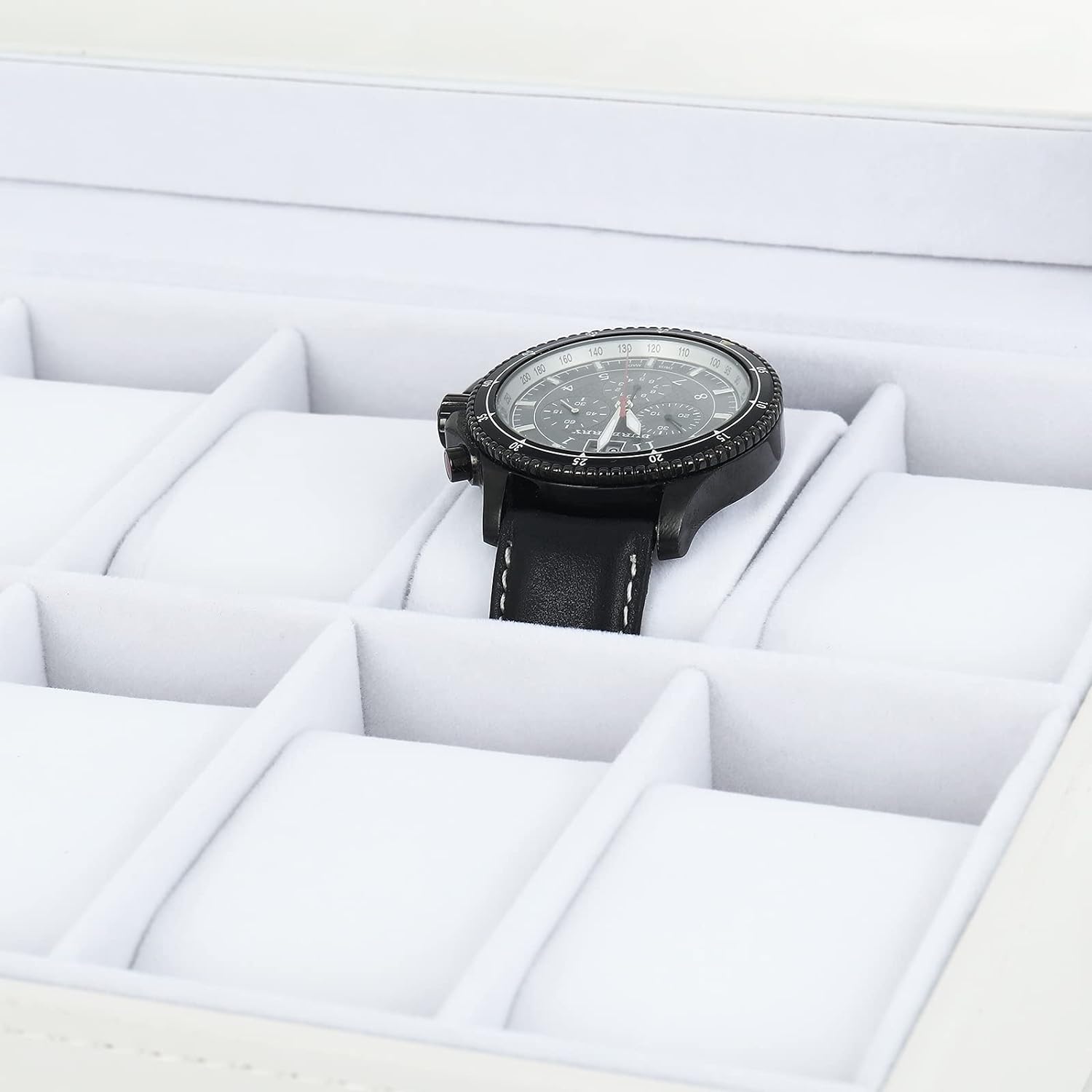 Watch Box, 12-Slot Leather Watch Case Organizer Watch Holder for Men, Glass Top