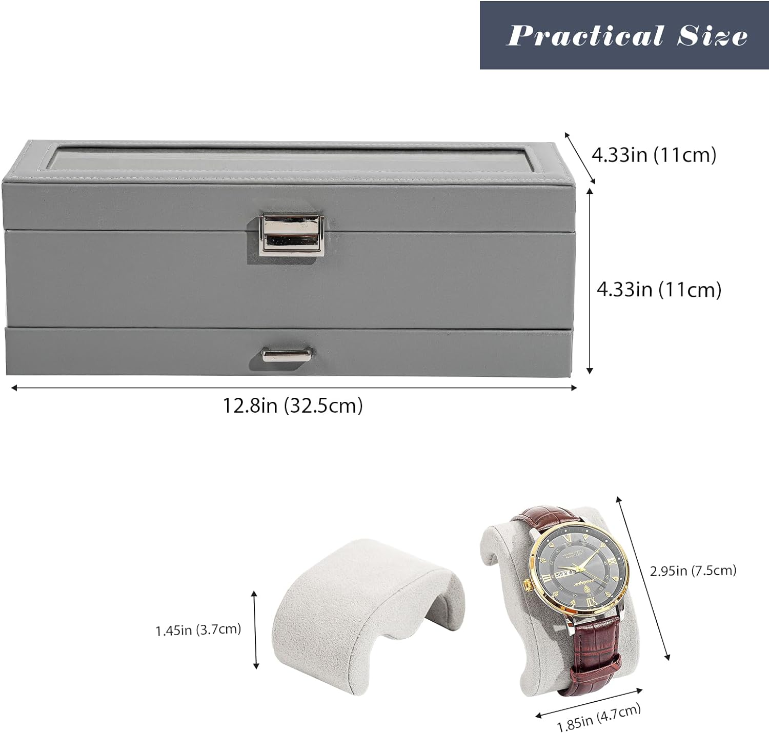 6 Slot Watch Display Case with Drawer, layer Jewelry and Watch Storage Case