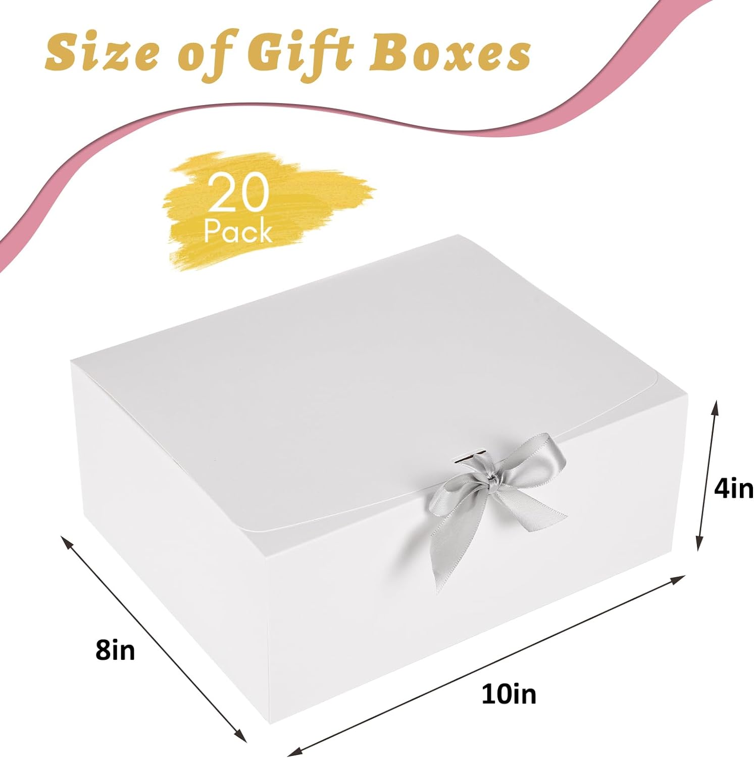 Gift Boxes with Lids for Presents, Black 10x8x4 Inch Bridesmaid Proposal Box with Ribbon, Large Paper Boxes for Snacks, Candy, Toys, Birthday Party, Wedding, Halloween, Christmas