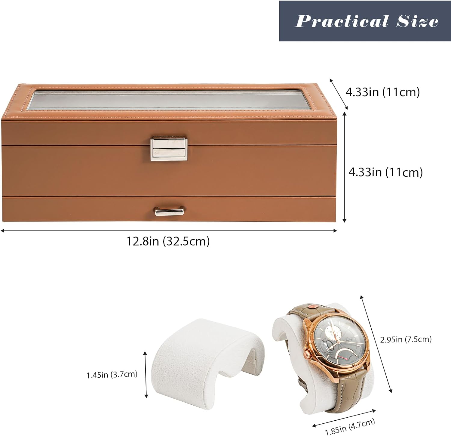 6 Slot Watch Display Case with Drawer, layer Jewelry and Watch Storage Case