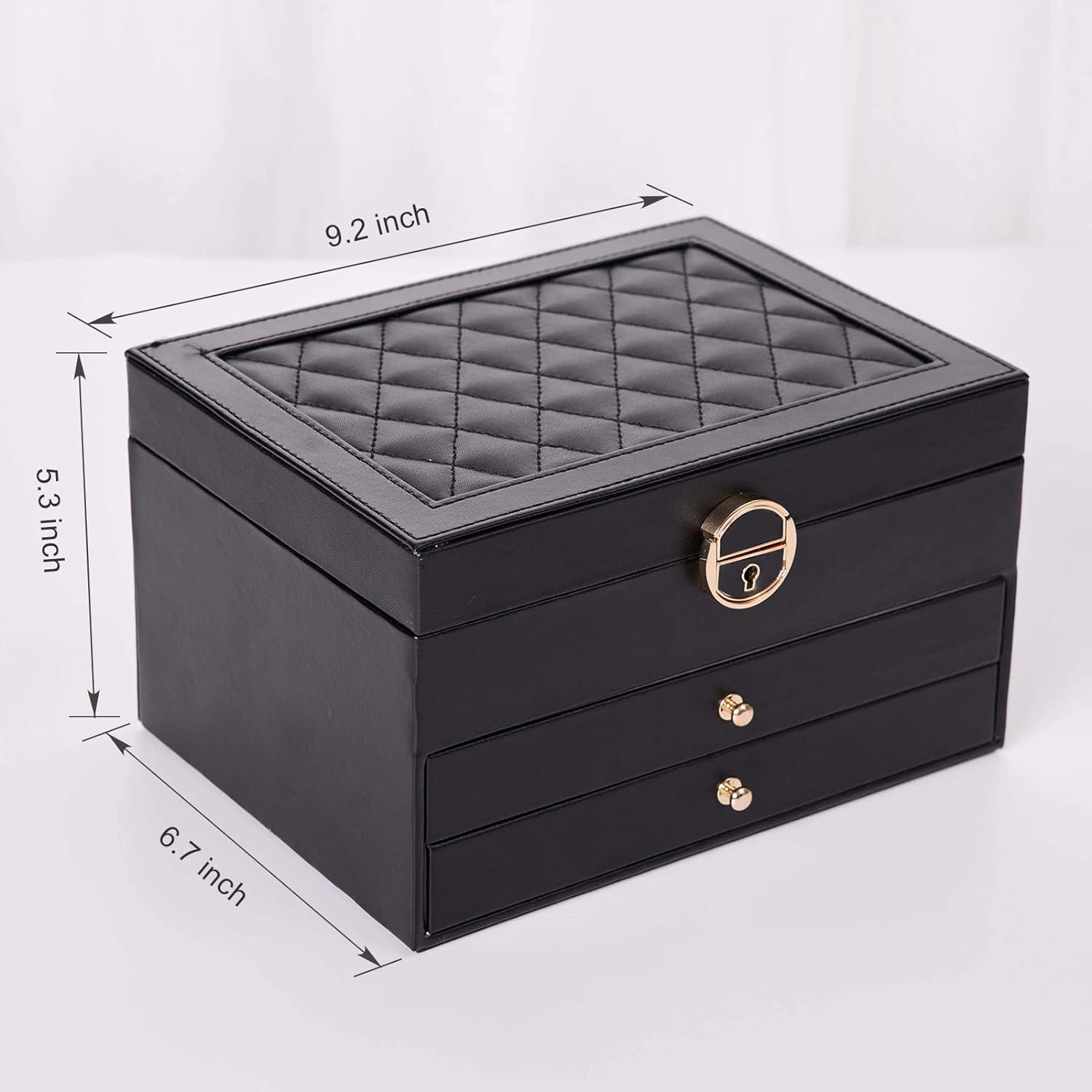 Jewelry Box for Women Girls, Large PU Leather Jewelry Organizer with 2 drawers for Gifts