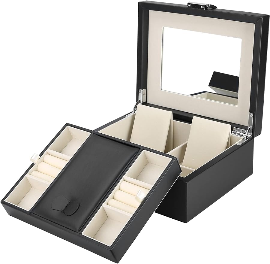 Jewelry Box , Deluxe Jewelry Display Organizer Storage Holder Case with Mirror