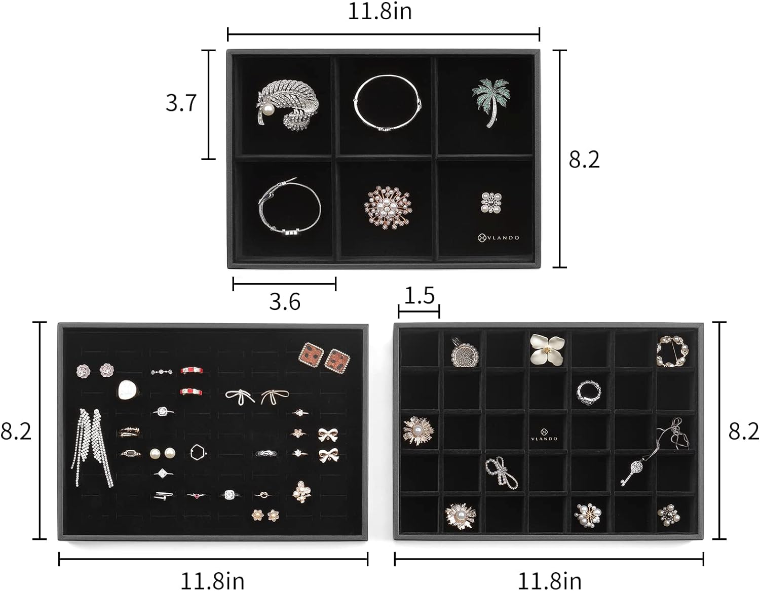 Jewelry Trays Stackable Showcase Display Drawer Organizer Storage Toughened Glass Lid Multi-Purpose