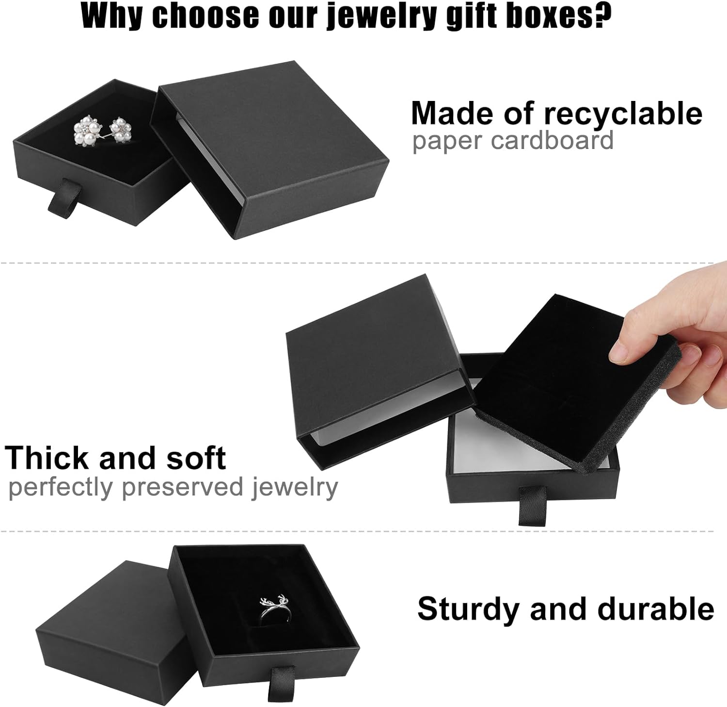 Jewelry Gift Boxes,  3.5×3.5x1Inch Cardboard Jewelry Boxes, Bulk Small Jewelry Boxes with Lids for Necklace Ring Earring Display Box (Black)