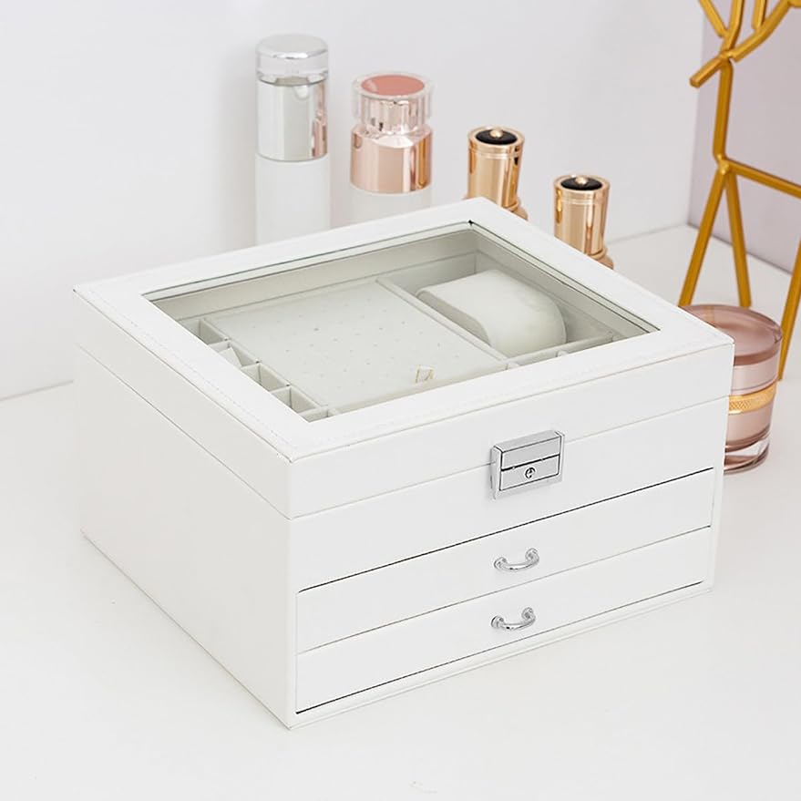 Jewelry Box with Glass Lid Elegant Jewelry Organizer Box