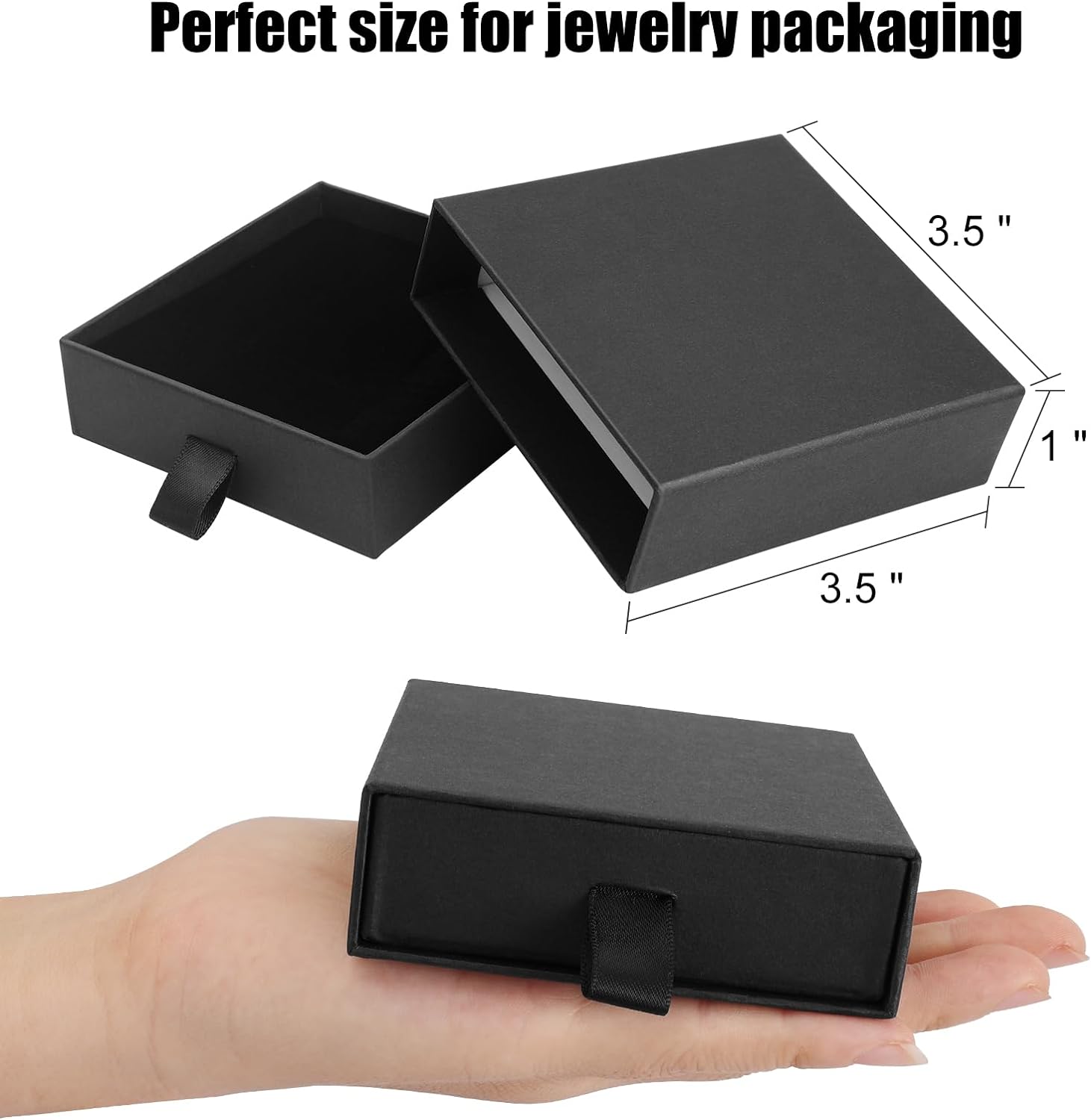 Jewelry Gift Boxes,  3.5×3.5x1Inch Cardboard Jewelry Boxes, Bulk Small Jewelry Boxes with Lids for Necklace Ring Earring Display Box (Black)