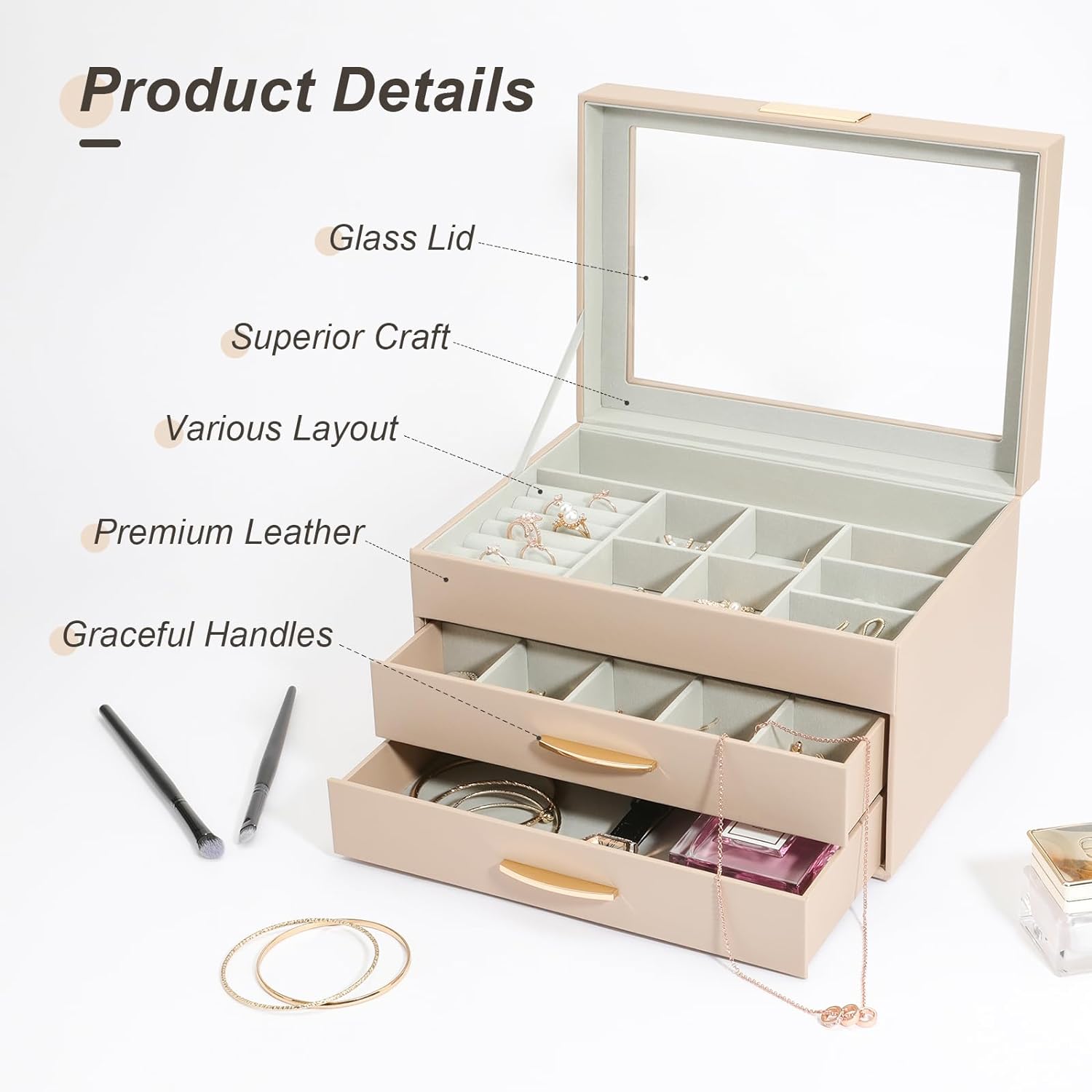 Jewelry Boxes for Women, Jewelry Holder Organizer for Christmas Gift, Jewelry Boxes & Organizers for Rings Earring Necklace Bracelet Watch