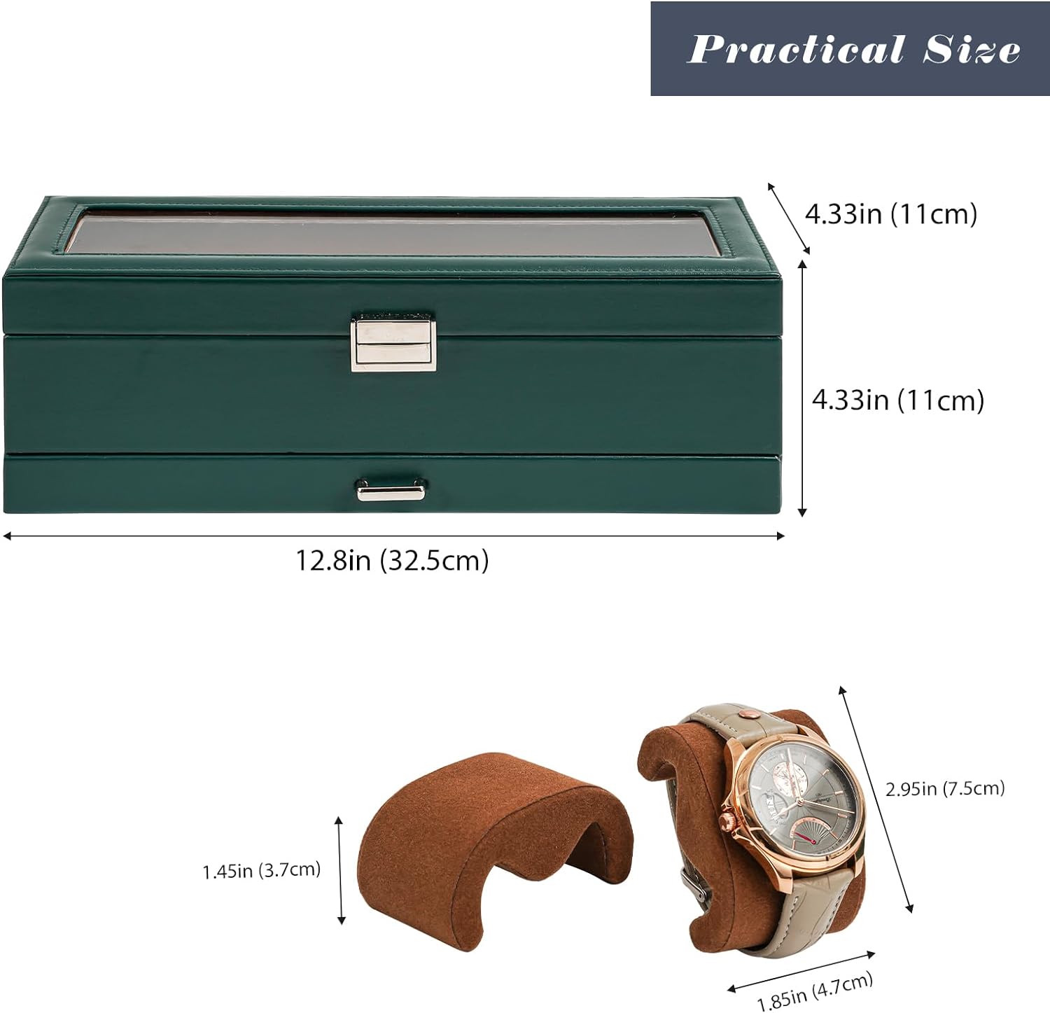 6 Slot Watch Display Case with Drawer, layer Jewelry and Watch Storage Case