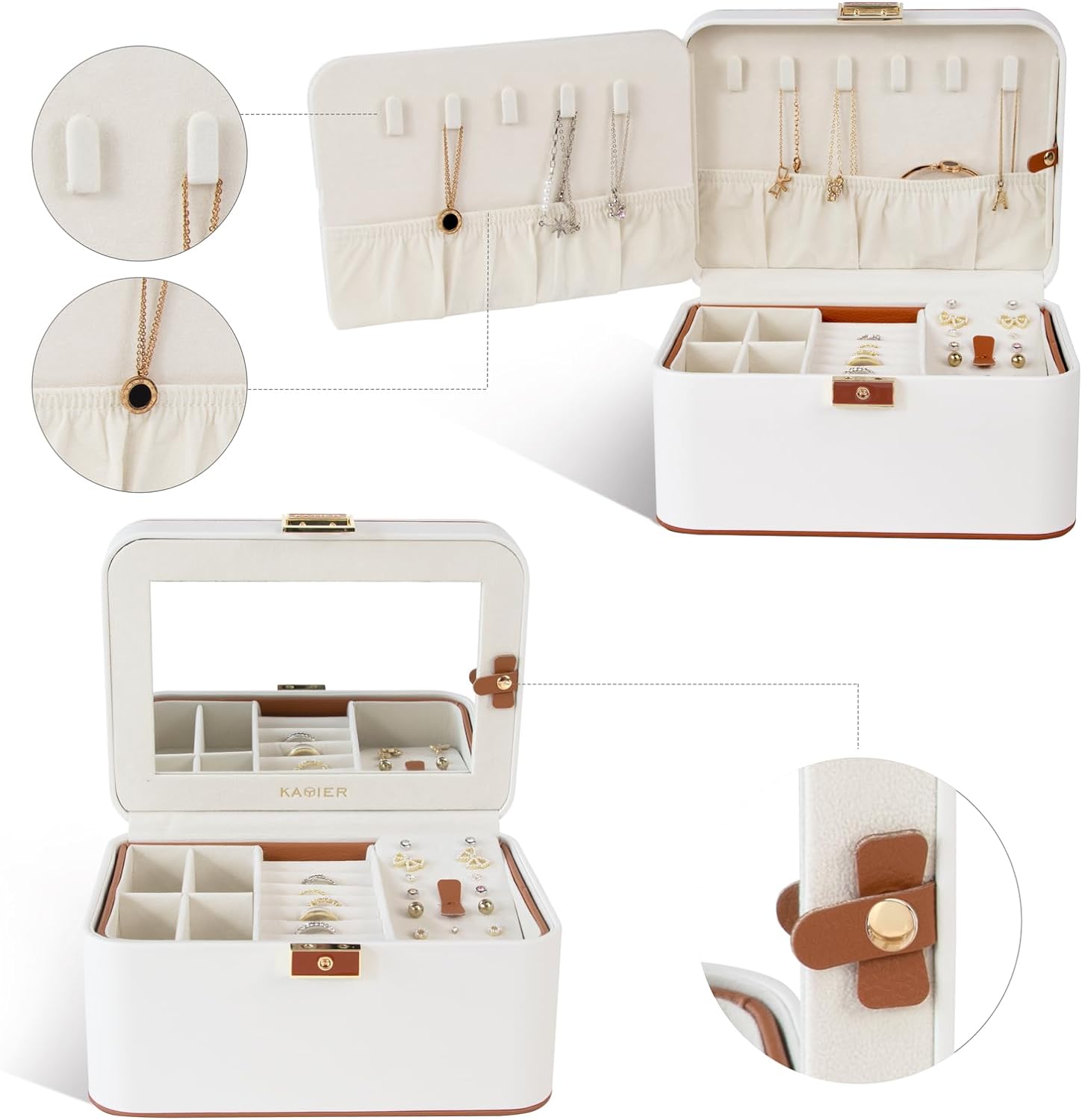 2 Layer Jewelry Organizer Box ,Luxury Leather & Soft Velvet Lined