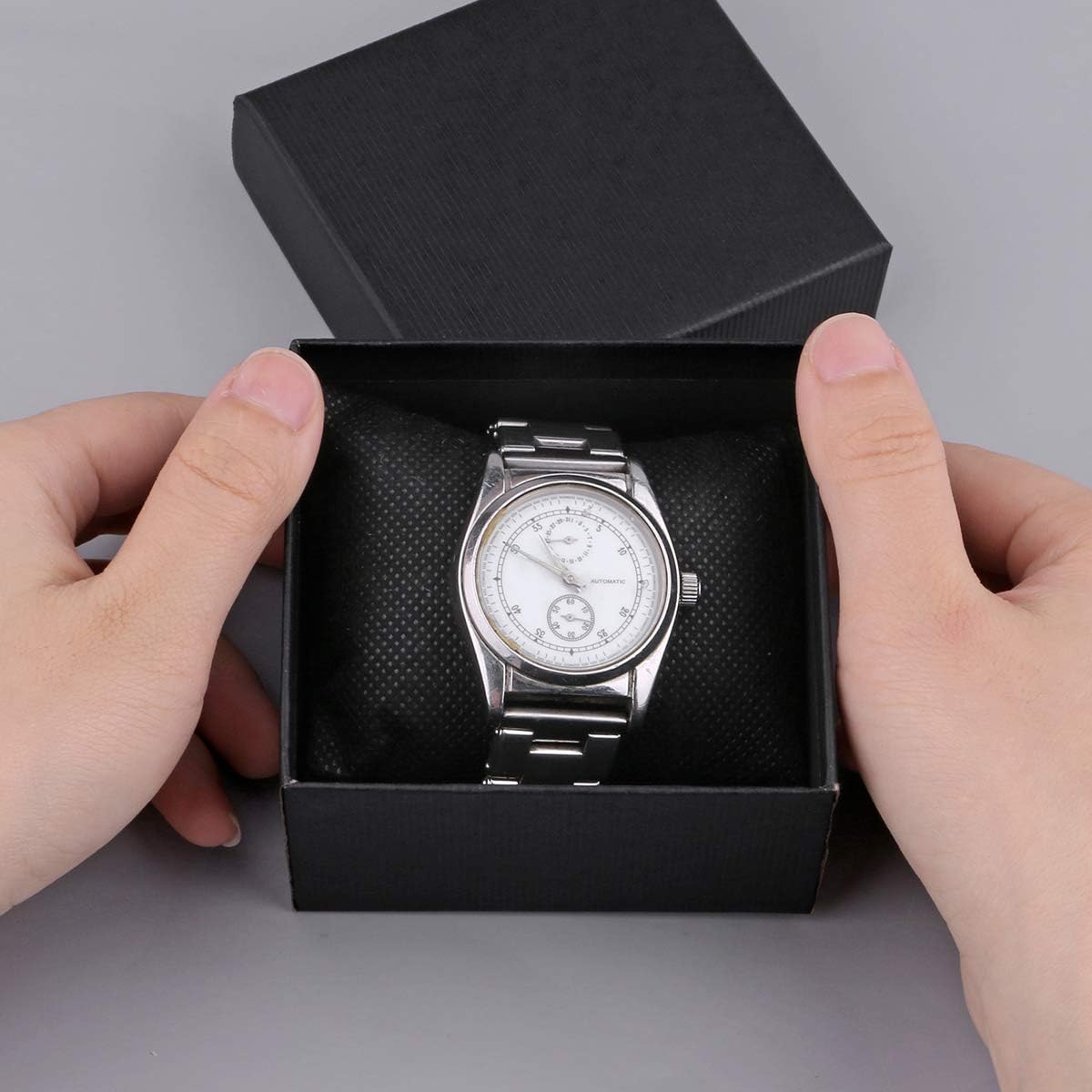 Watch Box, Watch Gift Box, Black Gift Boxes for Watches with Pillow Cushion, Jewelry Gift Boxes for Bracelets, 3.3'' × 3.1'' × 2.1''