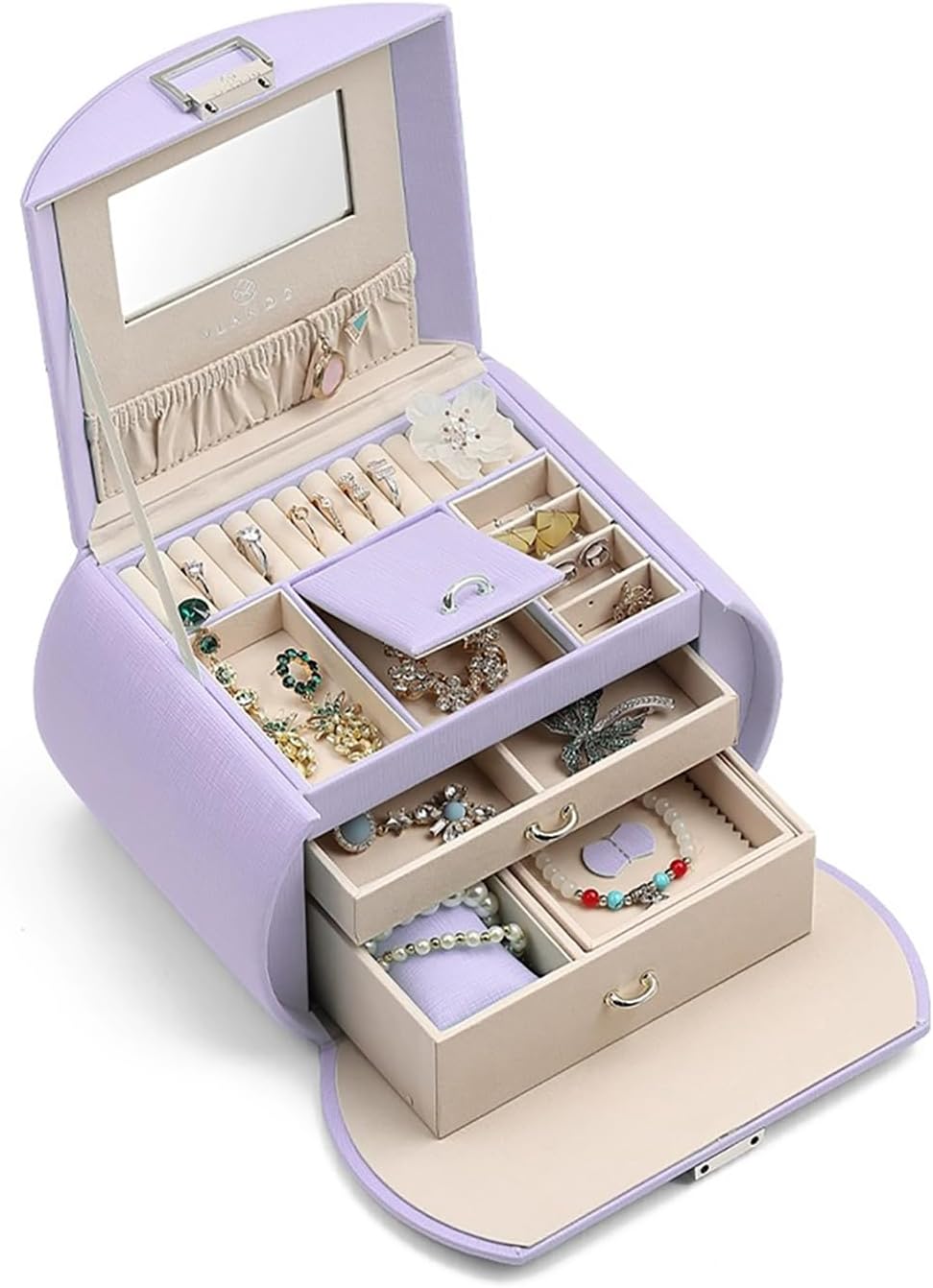 Music Jewelry Box Organizer, Leather Necklaces Rings Hair-Rings Storage Case Holder, Gift for Kids Girls, Pink