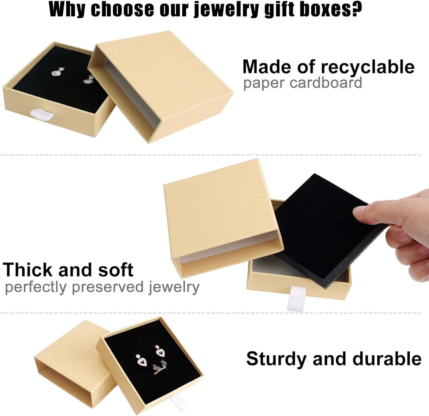 Jewelry Gift Boxes,  3.5×3.5x1Inch Cardboard Jewelry Boxes, Bulk Small Jewelry Boxes with Lids for Necklace Ring Earring Display Box (Black)