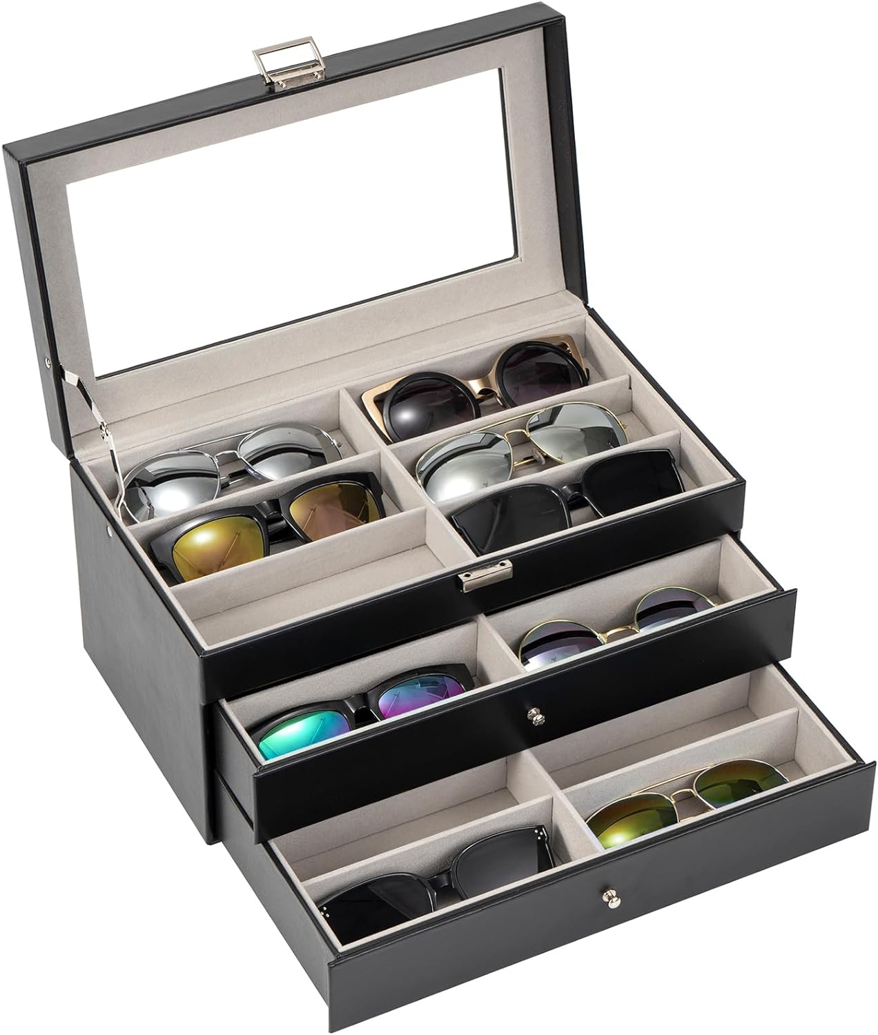 18 Slots Sunglasses Organizer,  Leather Eyeglass Cases