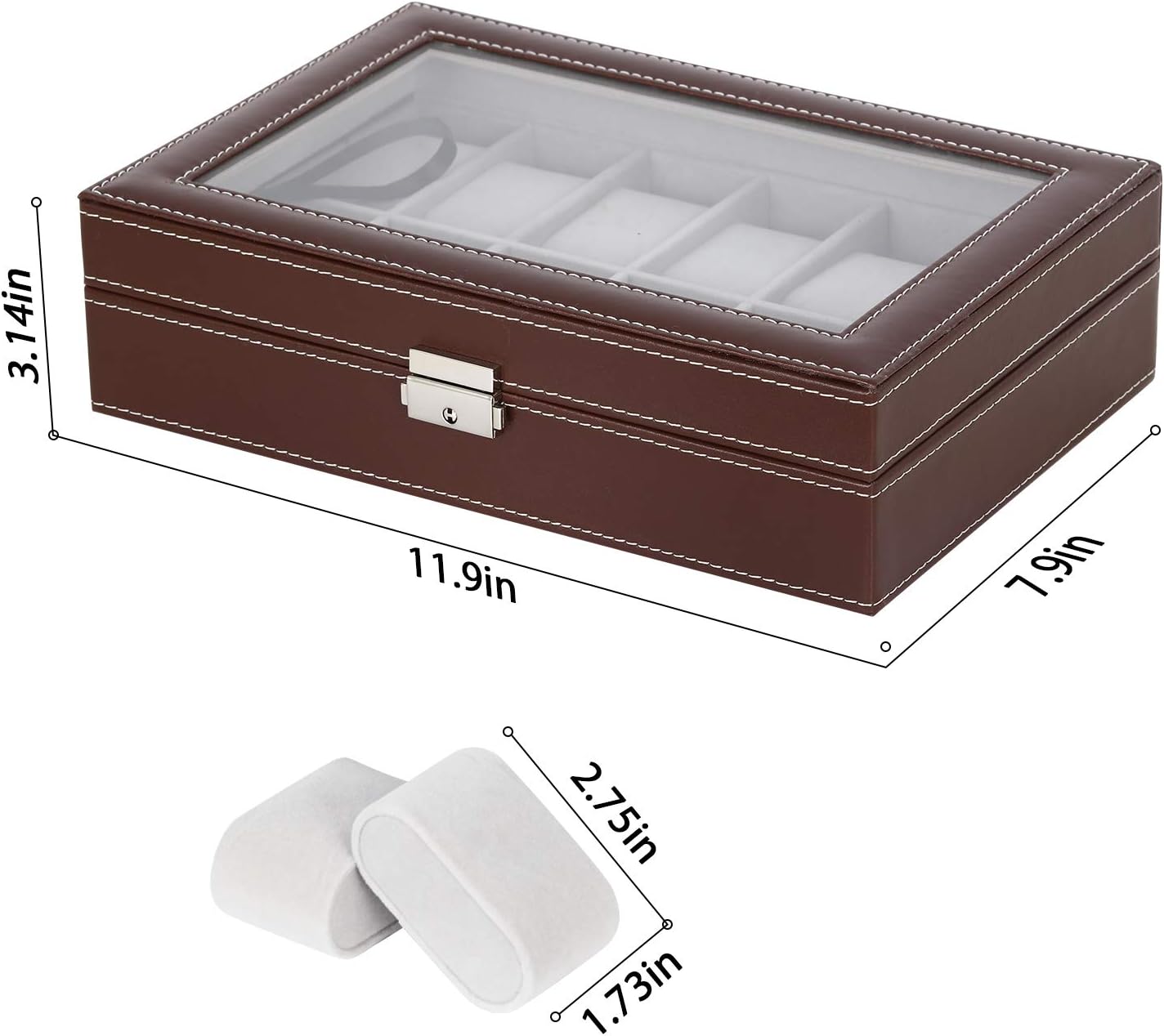 Watch Box, 12-Slot Leather Watch Case Organizer Watch Holder for Men, Glass Top