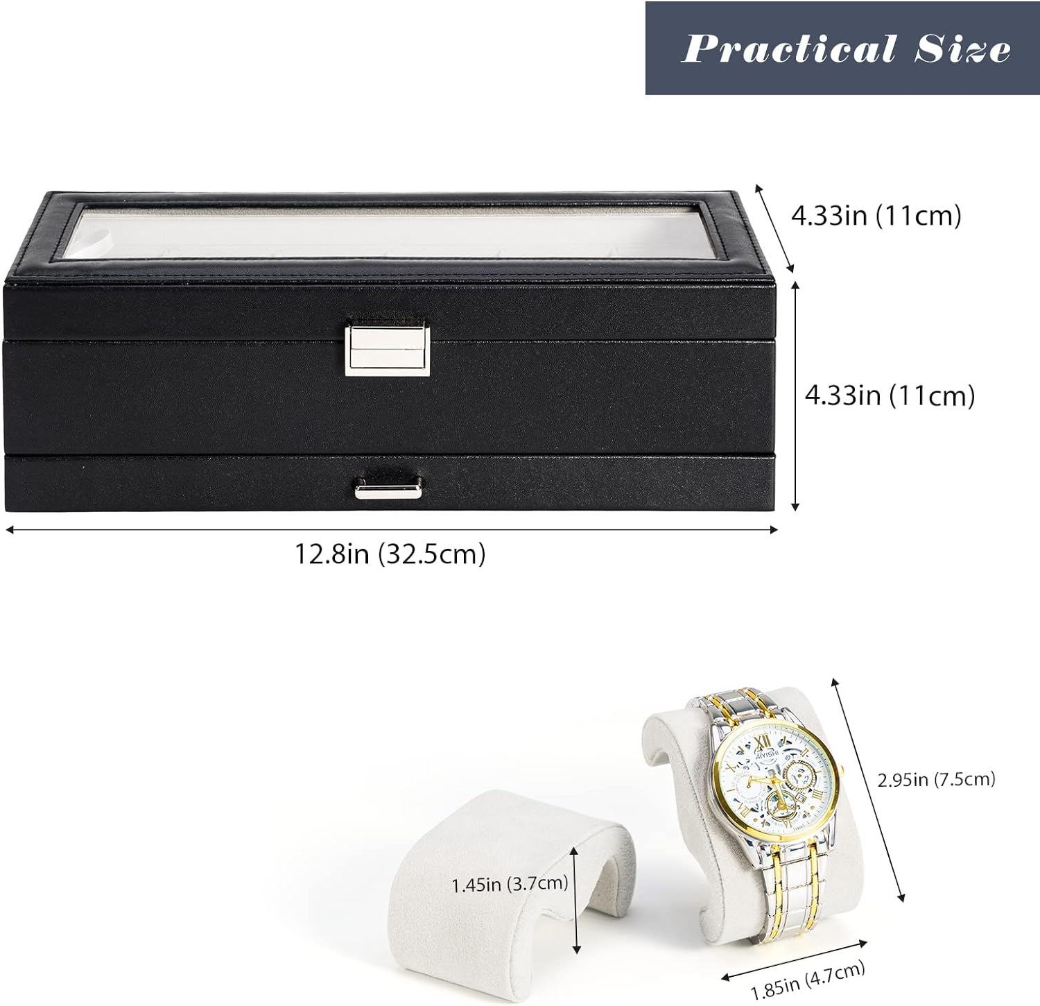 6 Slot Watch Display Case with Drawer, layer Jewelry and Watch Storage Case