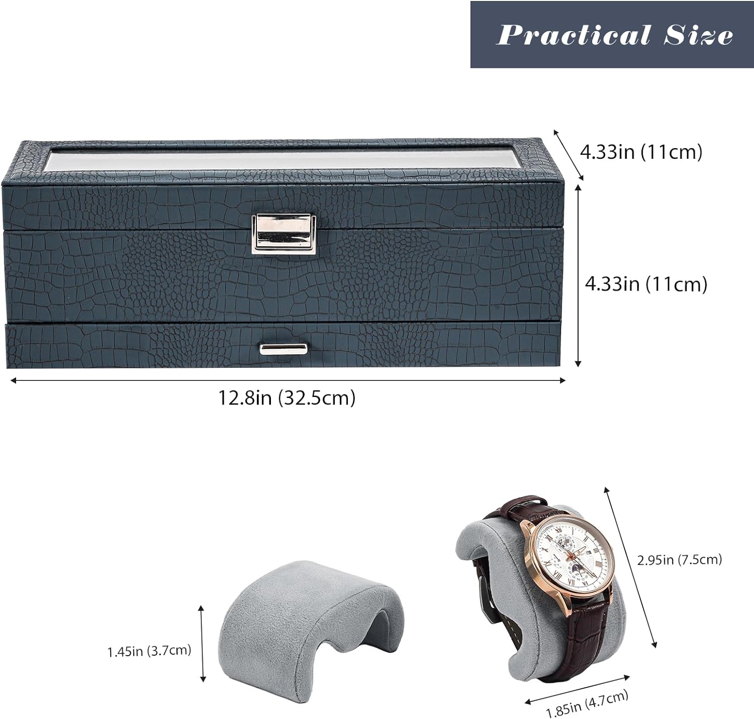 6 Slot Watch Display Case with Drawer, layer Jewelry and Watch Storage Case