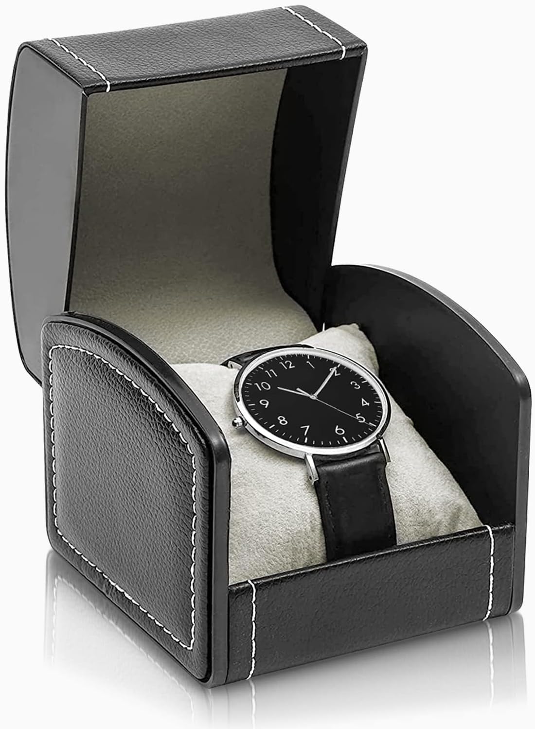 Single Watch Case, PU Leather Watch Travel Case with Removable Cushion, Jewelry Storage Case Organizer Portable Square Watch Box Bracelet Holder for Most Watches and Smart Watch