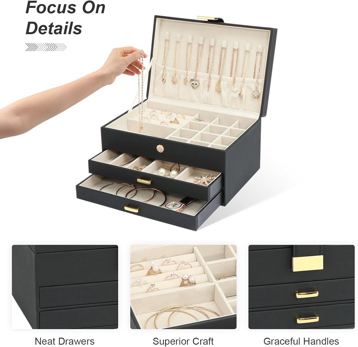 Jewelry Boxes for Women, Jewelry Holder Organizer for Christmas Gift, Jewelry Boxes & Organizers for Rings Earring Necklace Bracelet Watch