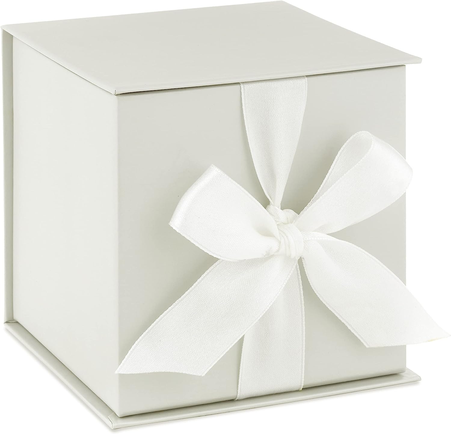 Small Gift Box with Bow and Shredded Paper Fill (Off-White) for Weddings, Bridesmaids Gifts, Engagements, Graduations and More