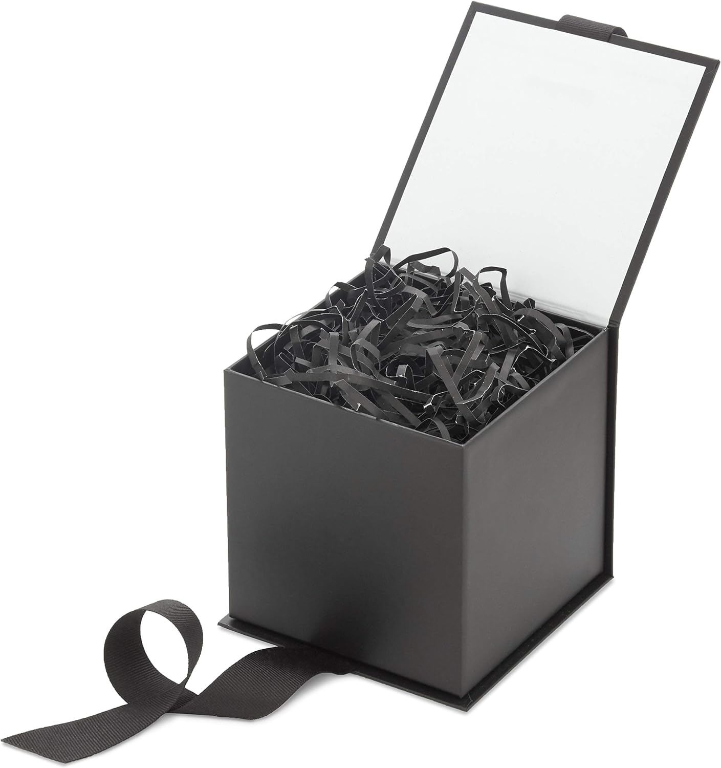 Small Gift Box with Bow and Shredded Paper Fill (Black) for Weddings, Mother's Day, Groomsmen Gifts, Engagements, Graduations and More