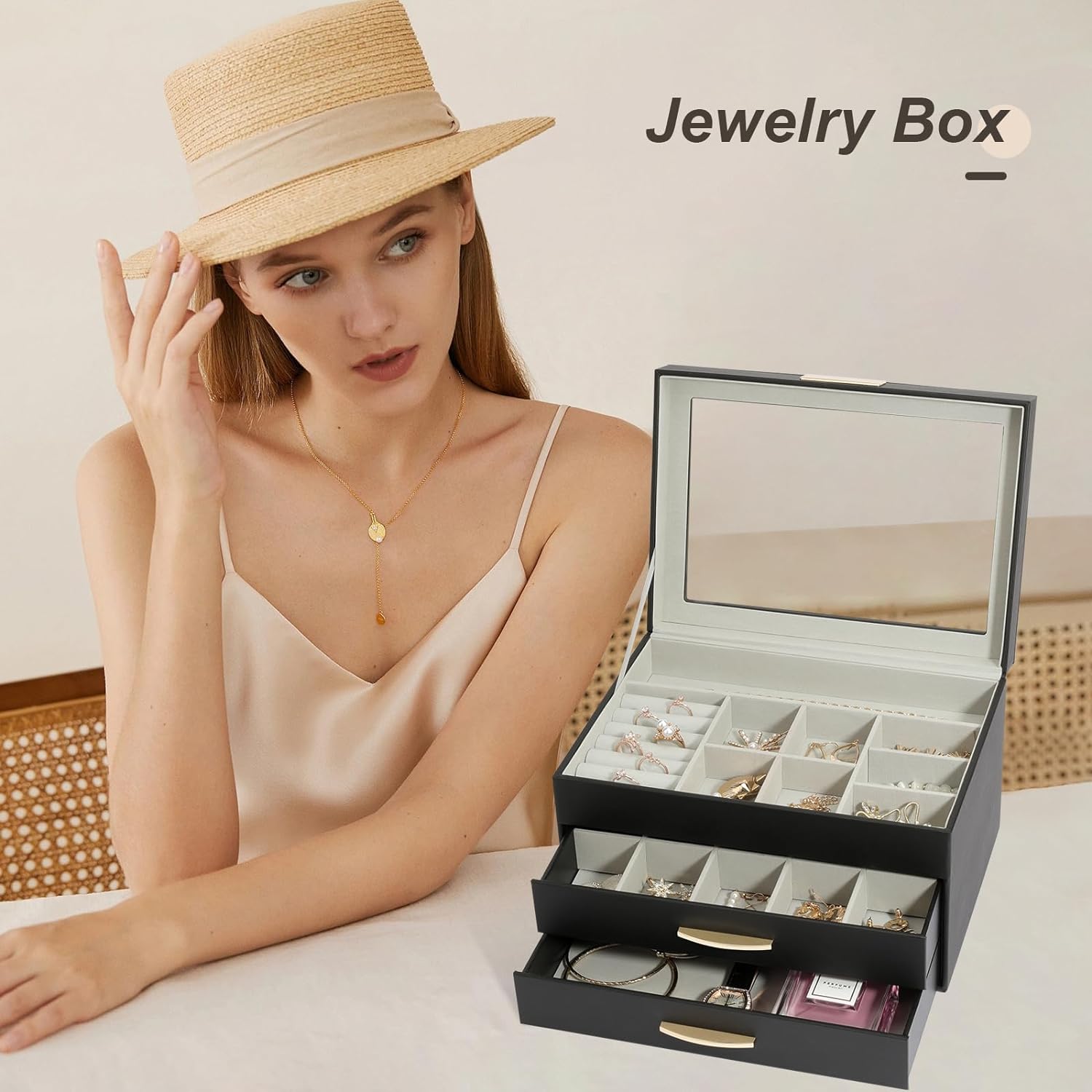 Jewelry Boxes for Women, Jewelry Holder Organizer for Christmas Gift, Jewelry Boxes & Organizers for Rings Earring Necklace Bracelet Watch