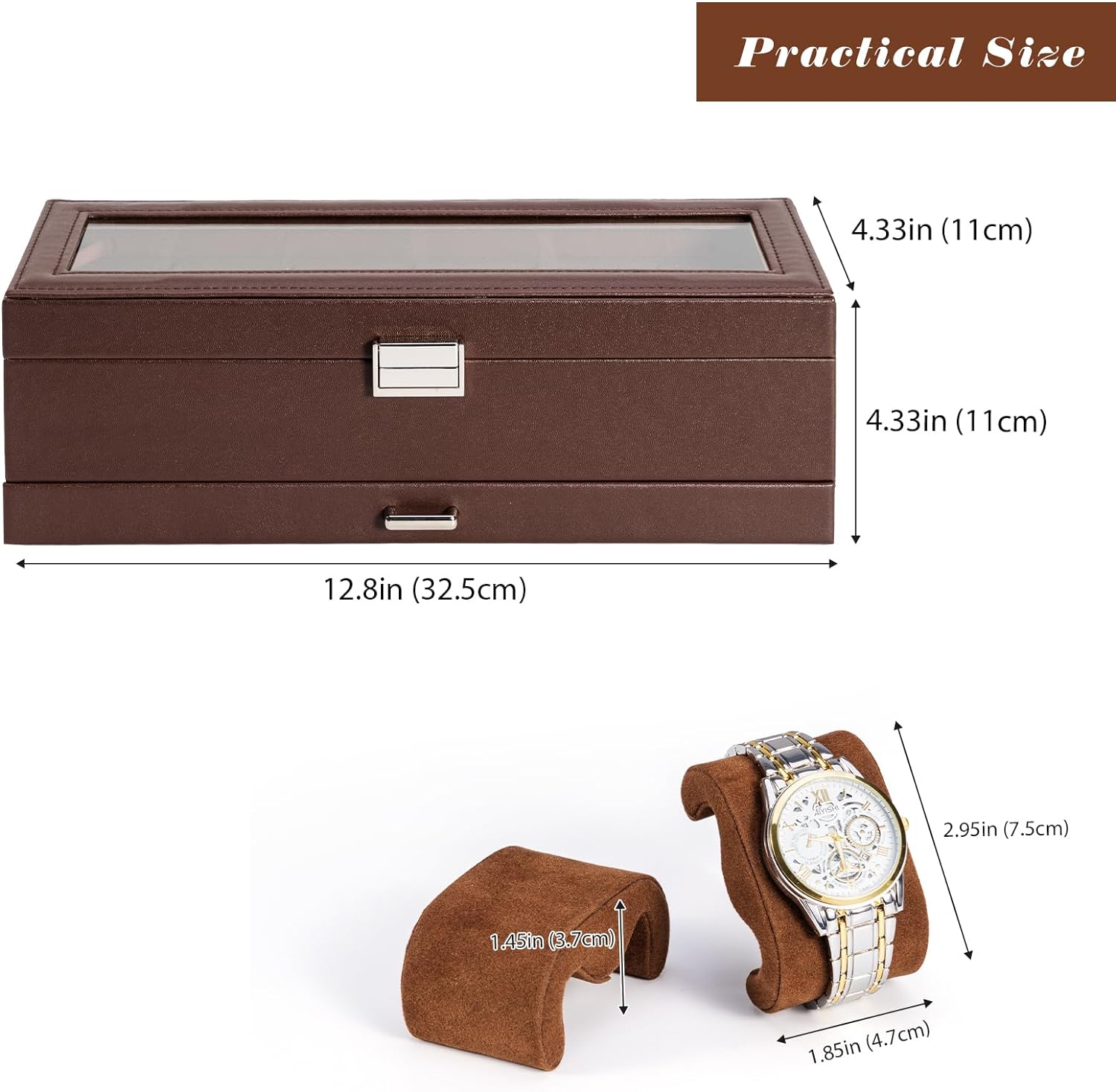 6 Slot Watch Display Case with Drawer, layer Jewelry and Watch Storage Case