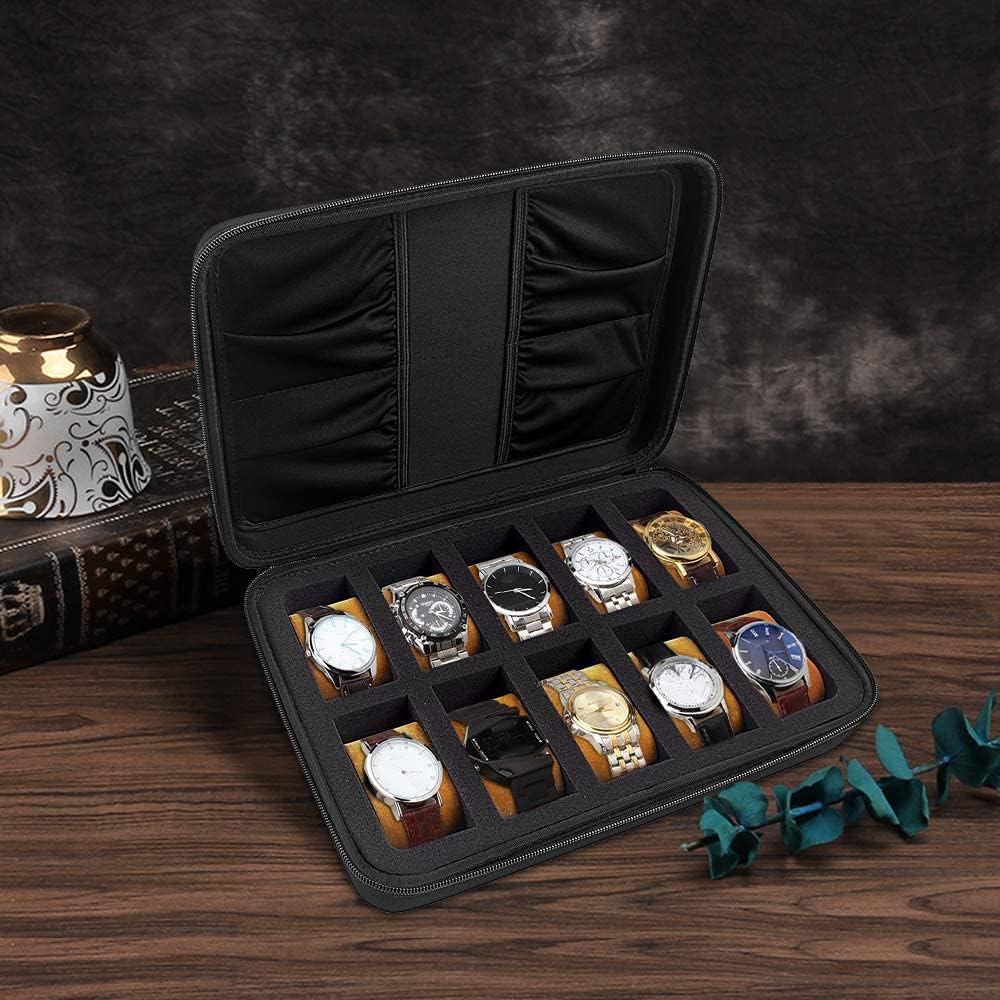 15 Slots Watch Box Organizer/Men Watch Display Storage Case Fits All Wristwatches and Smart Watches up to 42mm