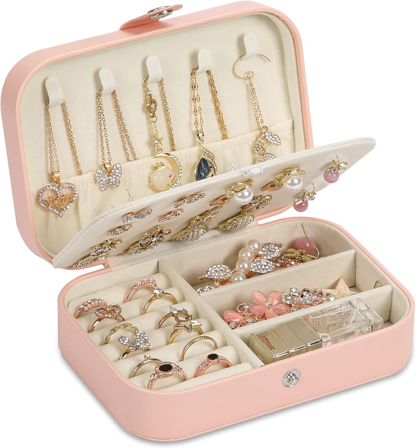 Jewelry Box, double layer portable mini travel case for storing earrings, rings, necklaces