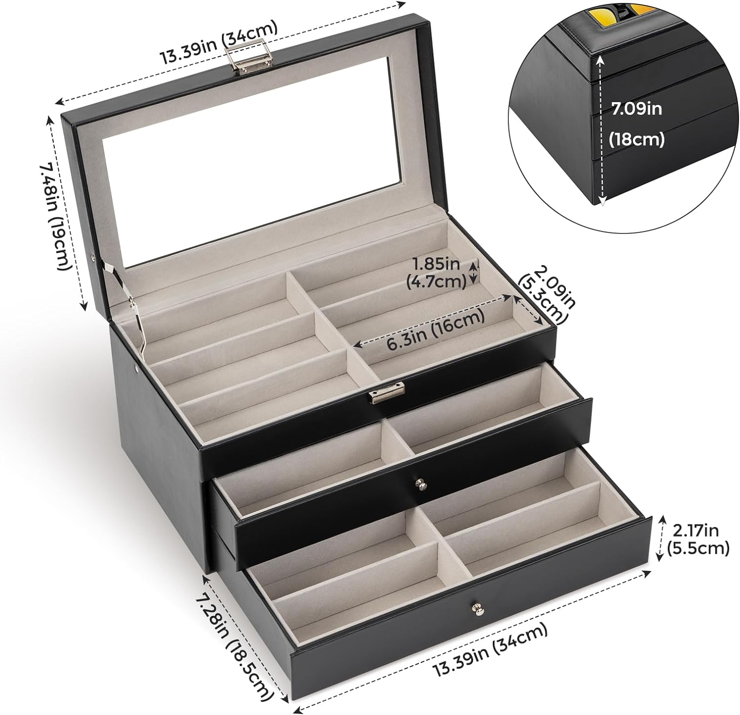 18 Slots Sunglasses Organizer,  Leather Eyeglass Cases